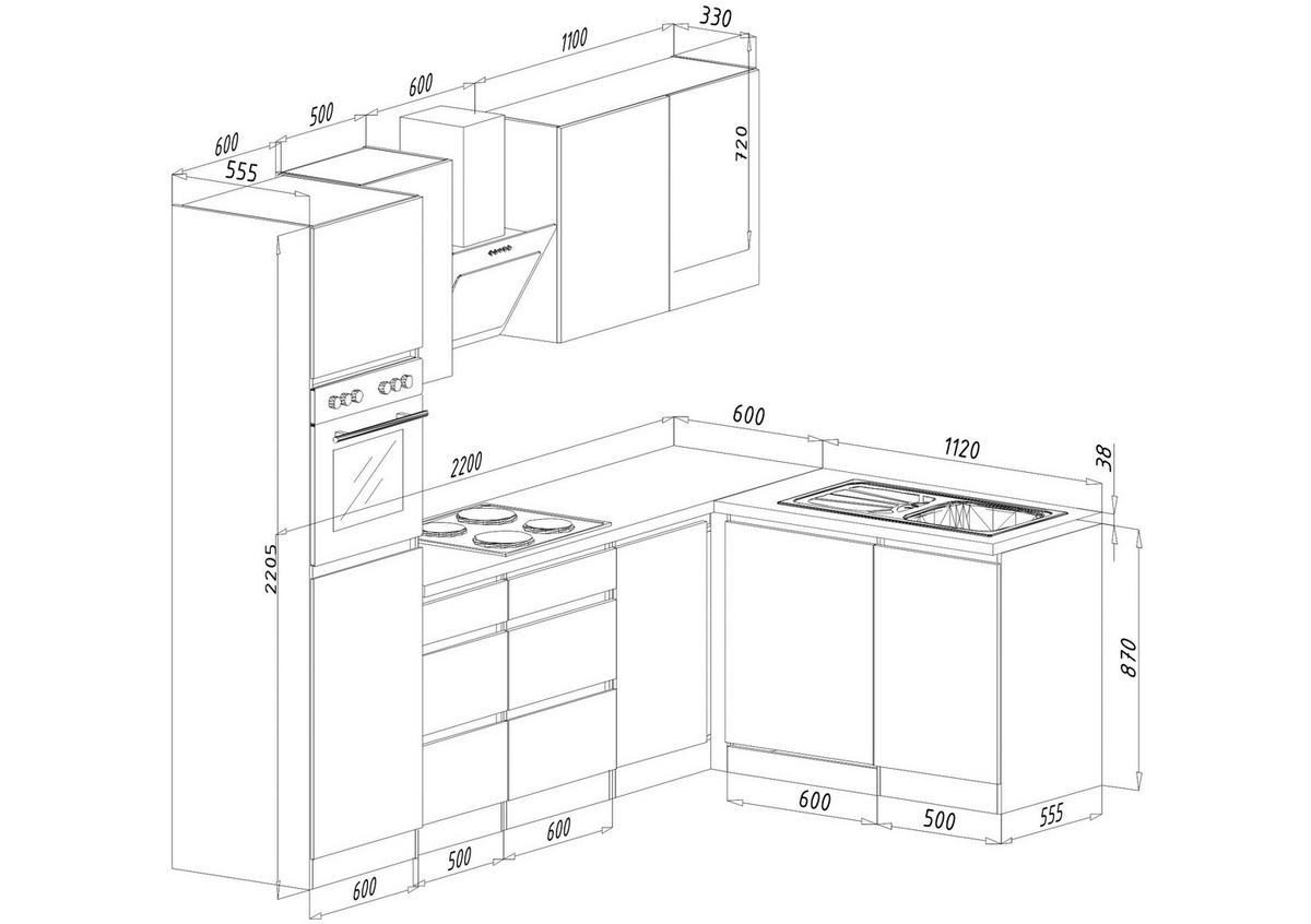 Respekta Küchenblock Premium schwarz hochglänzend B/H/T: ca. 280x220,5x172 cm Premium - weiß/granit (280,00/220,50/172,00cm) - Respekta