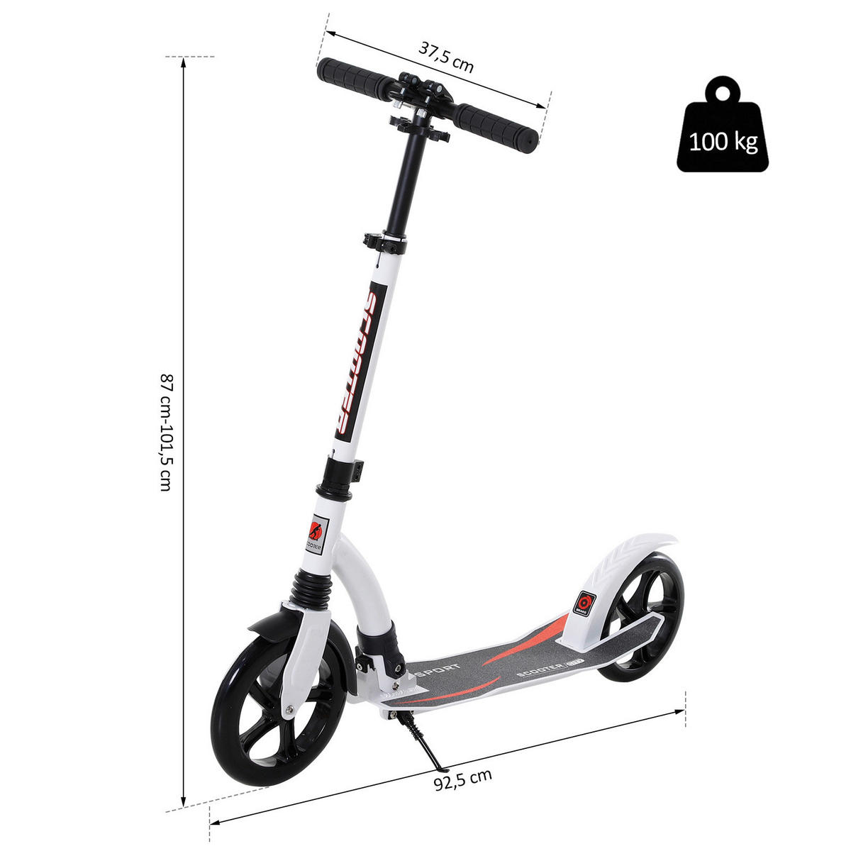 HOMCOM Tretroller weiß B/H/L: ca. 37,5x101,5x92,5 cm Tretroller - weiß (92,50/37,50/101,50cm) - HOMCOM