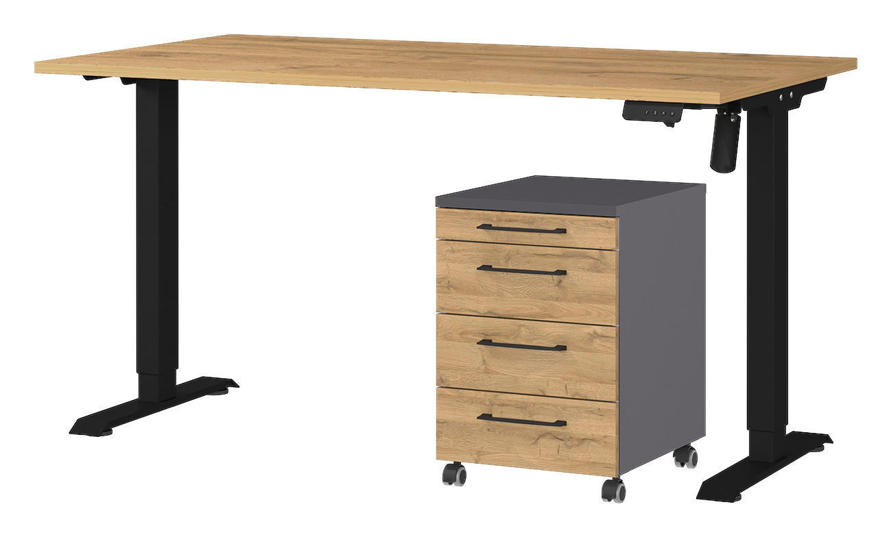 Büro-Sets 9749-582 Eiche Grand-Son Nachbildung Graphit schwarz B/H/T: ca. 197x119x80 cm 9749-582 - Eiche/Graphit (197,00/119,00/80,00cm) - Germania