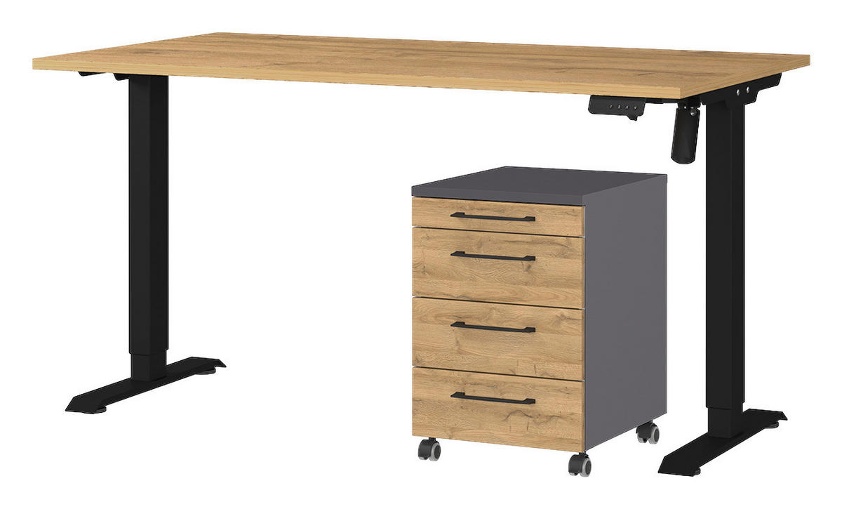 Büro-Sets 9749-582 Eiche Grand-Son Nachbildung Graphit schwarz B/H/T: ca. 197x119x80 cm 9749-582 - Eiche/Graphit (197,00/119,00/80,00cm) - Germania