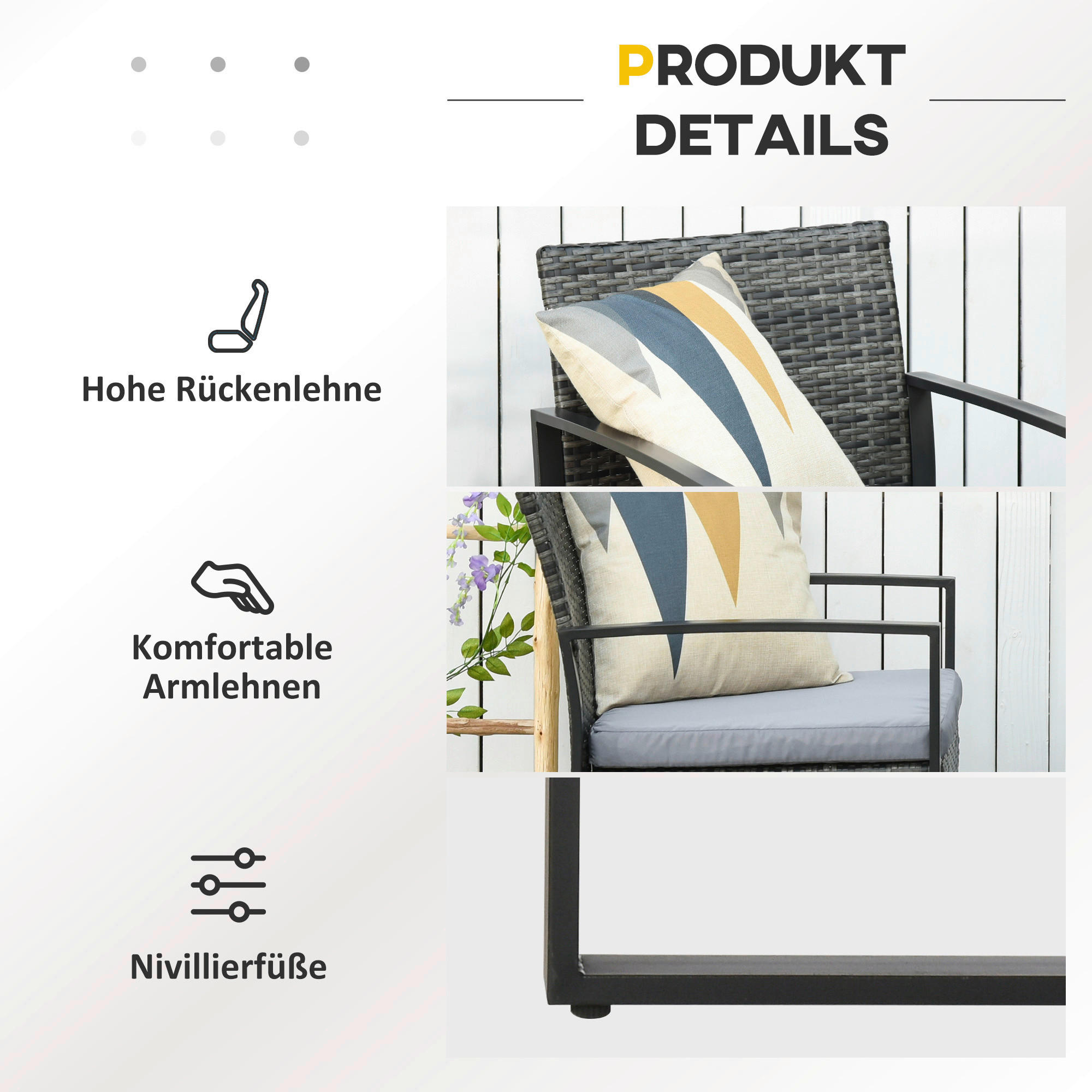 Outsunny Sitzgruppe grau Polyrattan B/H/L: ca. 57x63x76 cm Gartenmöbel-Set - grau (76,00/57,00/63,00cm) - Outsunny