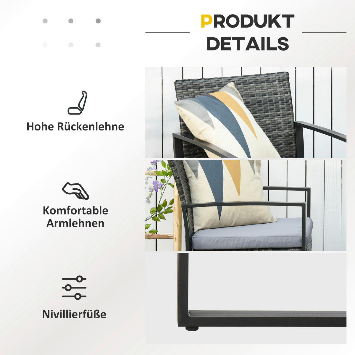 Outsunny Sitzgruppe grau Polyrattan B/H/L: ca. 57x63x76 cm Gartenmöbel-Set - grau (76,00/57,00/63,00cm) - Outsunny