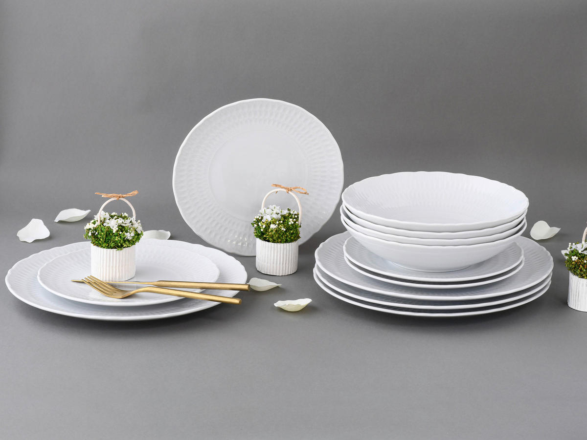 CreaTable Tafelservice SOFIA - White weiß Porzellan 12 tlg. SOFIA - White - weiß - CreaTable