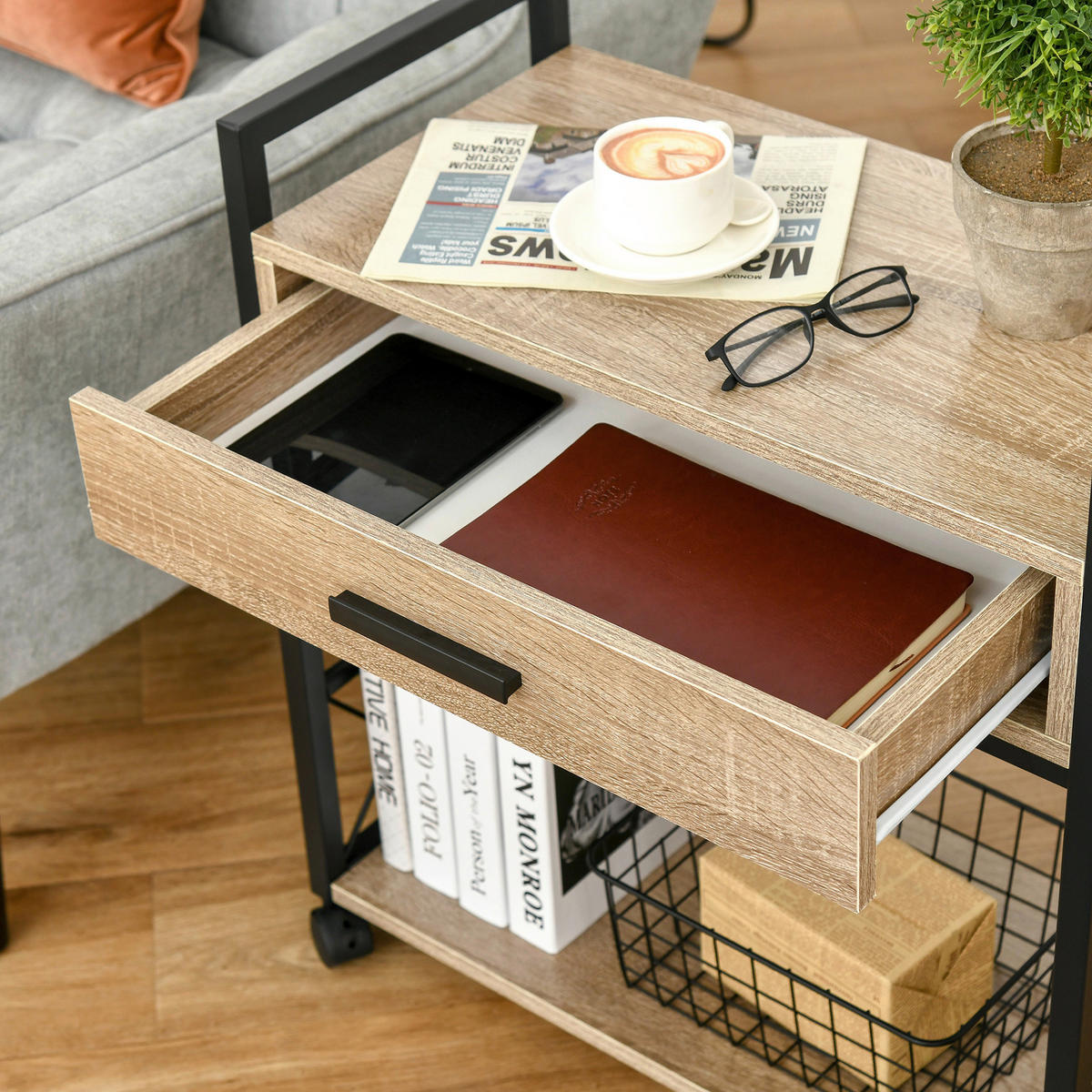 Beistelltisch 833-762AK Eiche Nachbildung B/H/T: ca. 60x65x30 cm 833-762AK - Eiche (60,00/65,00/30,00cm) - HOMCOM