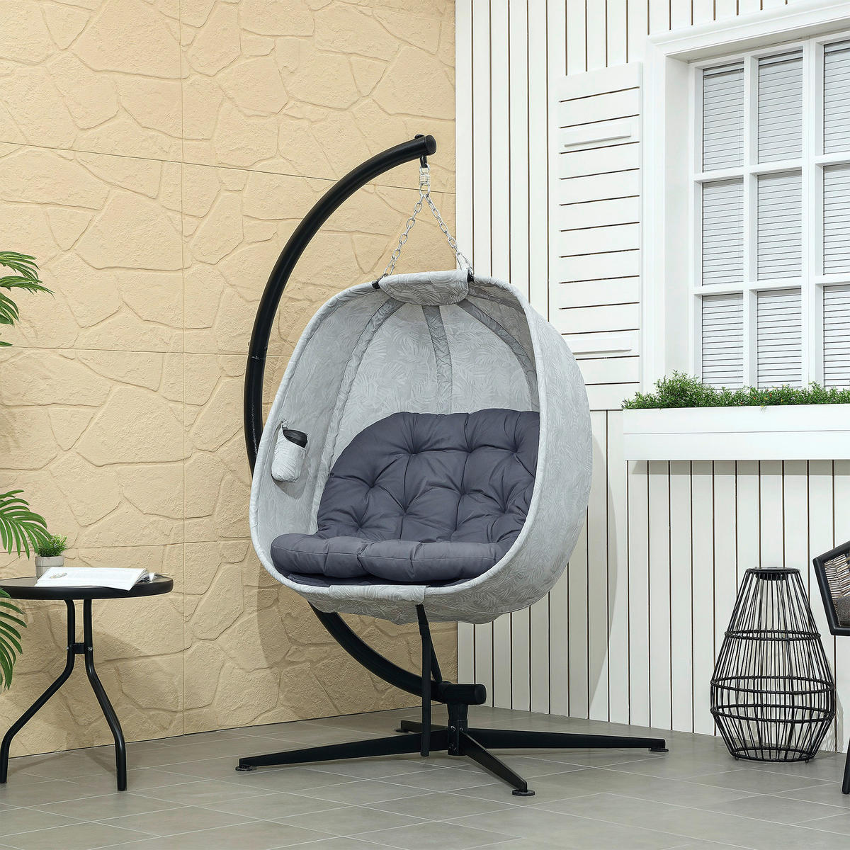 Outsunny Hängesessel grau Polyester B/H/L: ca. 90x180x126 cm Hängesessel - grau (126,00/90,00/180,00cm) - Outsunny