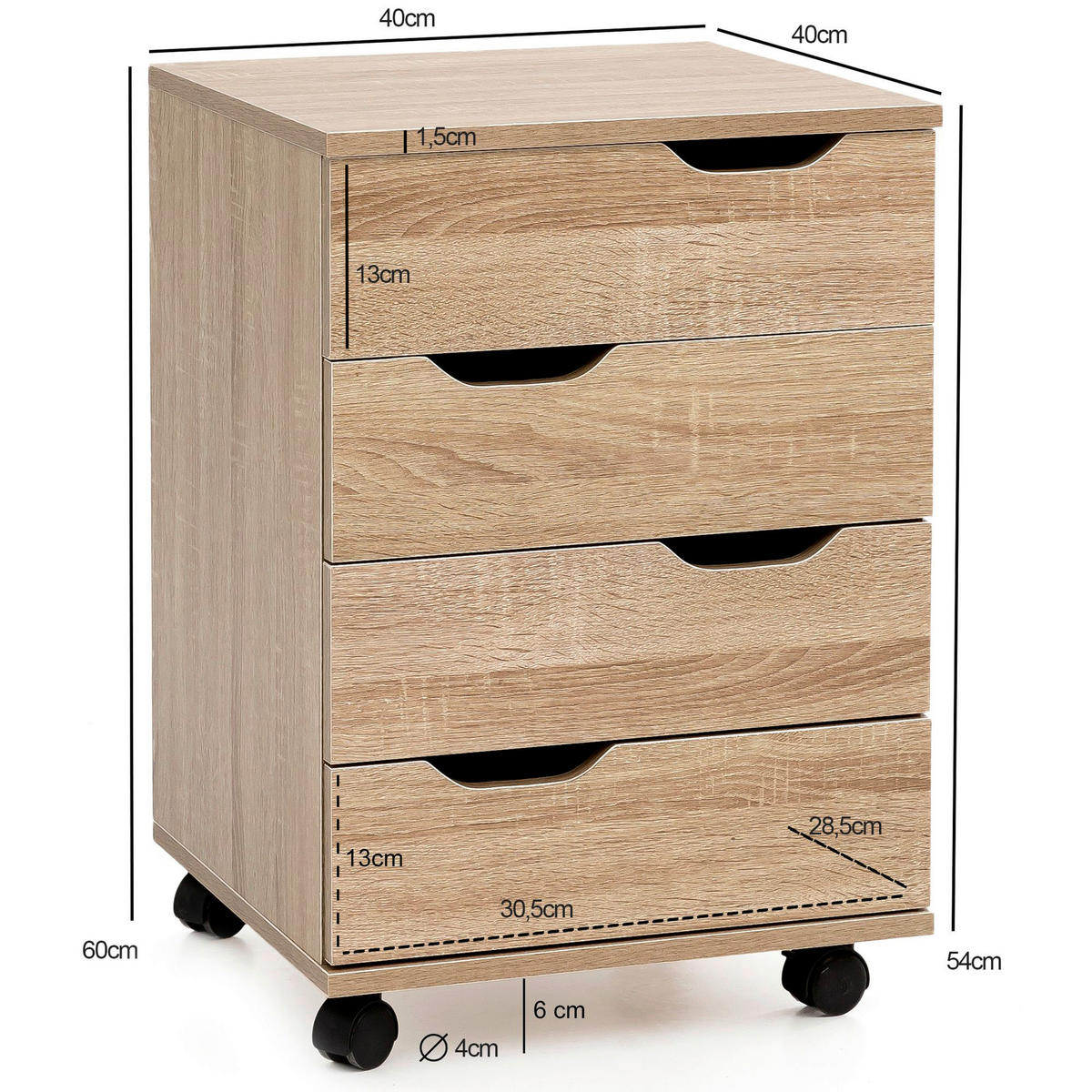 Rollcontainer braun Spanplatte B/H/T: ca. 40x60x40 cm Rollcontainer - braun (40,00/60,00/40,00cm) - Wohnling