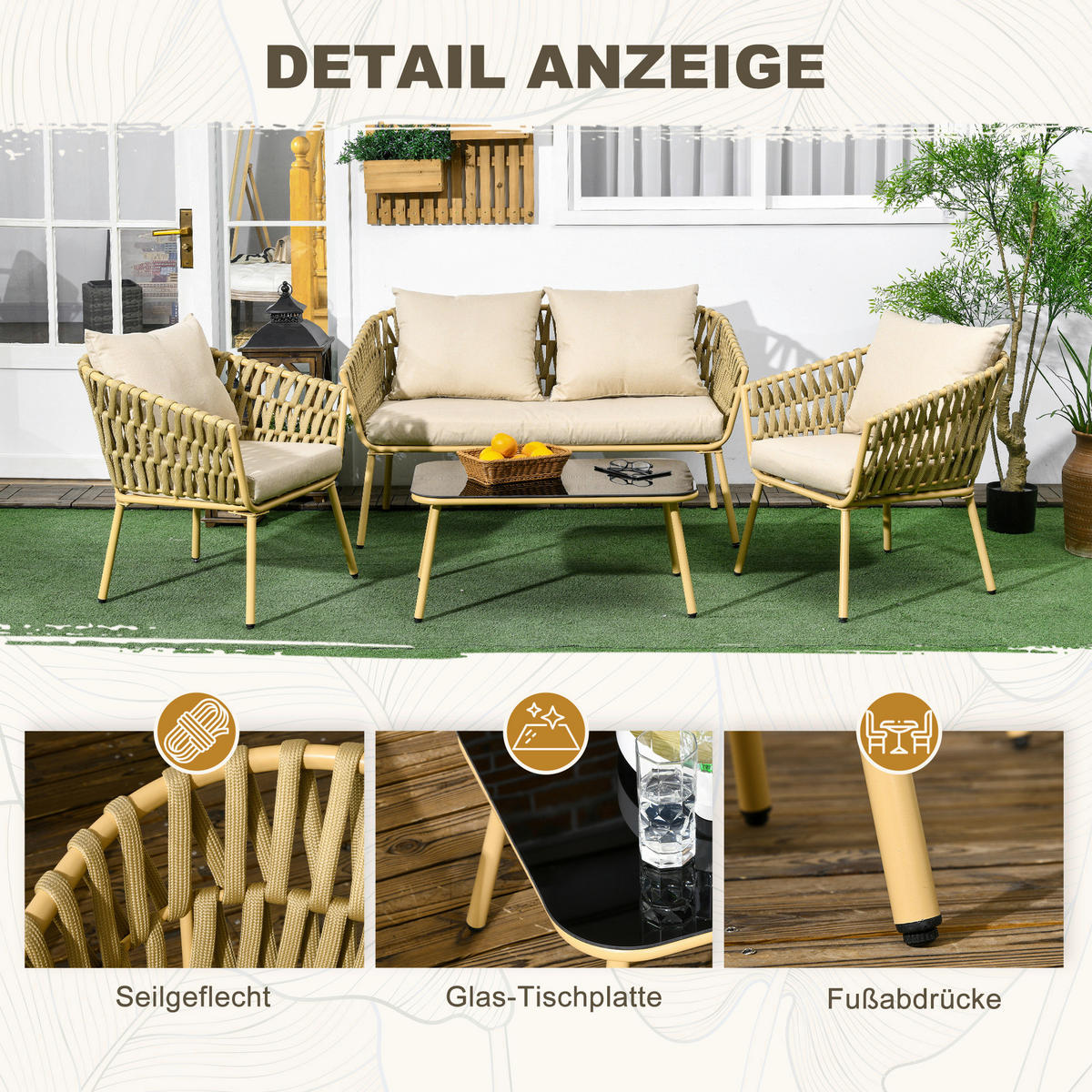 Outsunny Sitzgruppe khaki Polyester B/H/L: ca. 66x130x72 cm Gartenmöbel-Set - khaki (72,00/66,00/130,00cm) - Outsunny