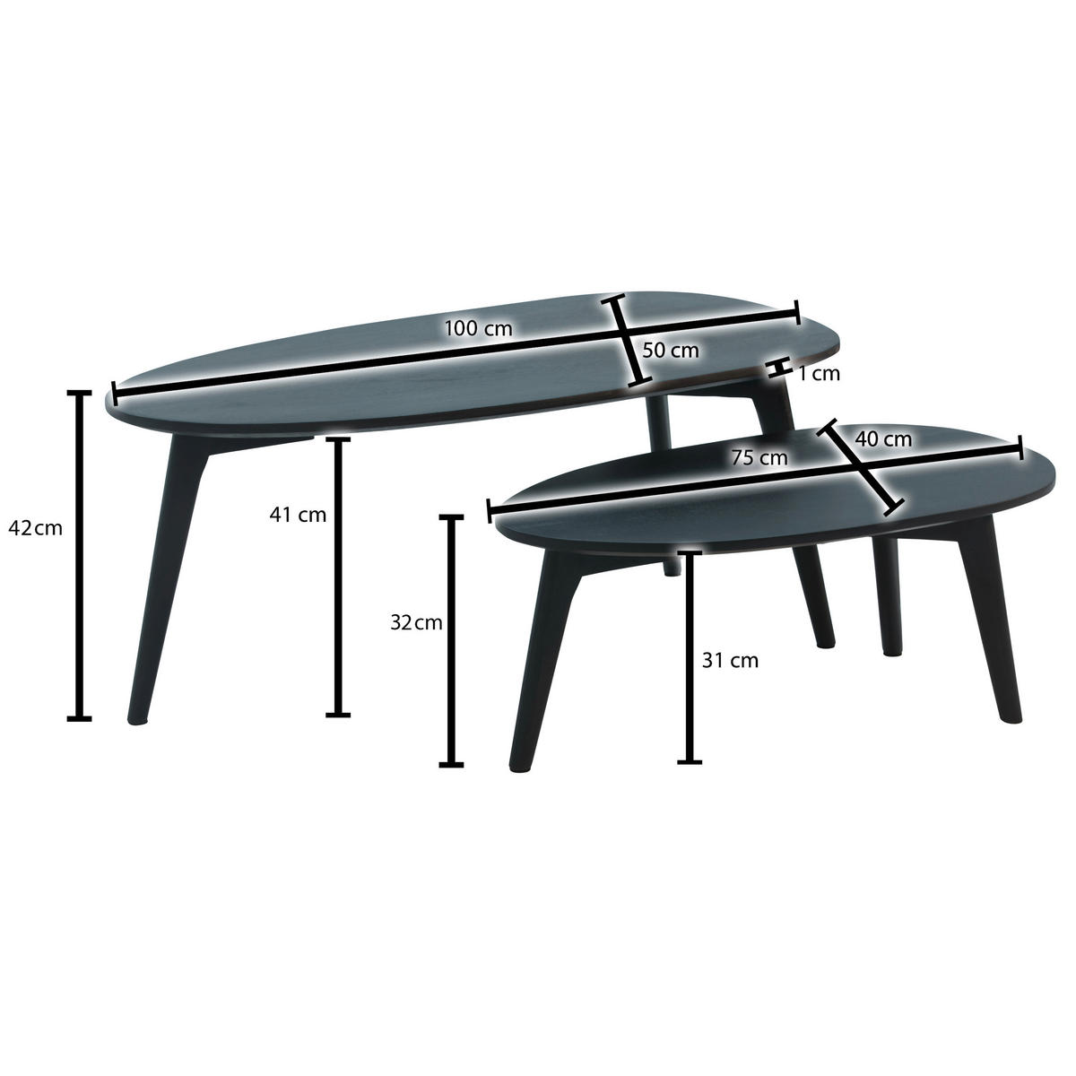 Couchtisch 2er.-Set.  B/H/T: ca. 100x42x50 cm 2er.-Set. - (100,00/42,00/50,00cm) - Wohnling