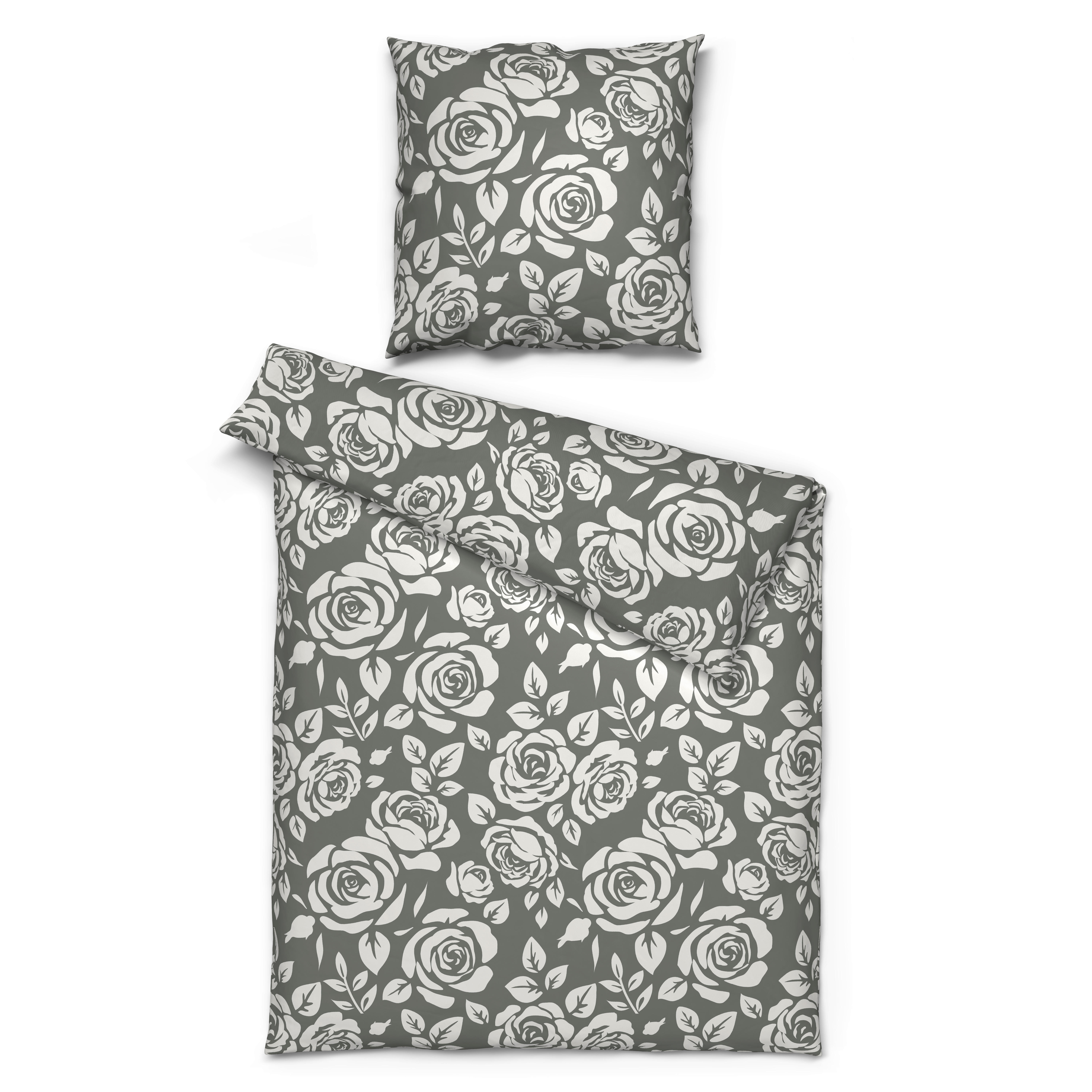Microfaser Bettwäsche Fleece Bettwäsche-Fleece Rosen 135x200cm - grau (135,00/200,00cm)