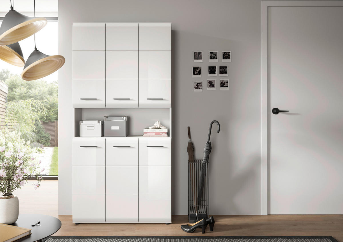 Mehrzweckschrank Ice weiß weiß Hochglanz B/H/T: ca. 90x185x30 cm Ice - weiß (90,00/185,00/30,00cm) - xonox.home