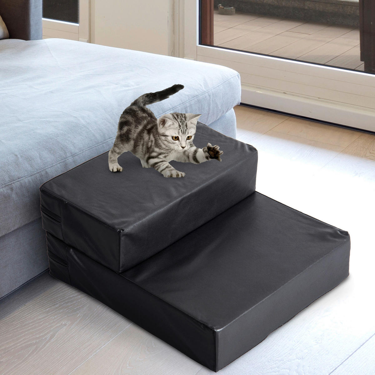 PawHut Hundetreppe schwarz Schaumstoff B/H/L: ca. 39x20x67 cm Hundetreppe - schwarz (67,00/39,00/20,00cm) - PawHut