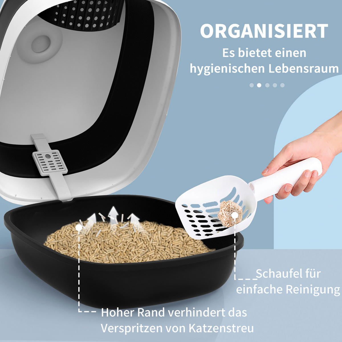 PawHut Katzentoilette schwarz Kunststoff B/H/L: ca. 41x38x52 cm Katzentoilette - weiß/schwarz (52,00/41,00/38,00cm) - PawHut
