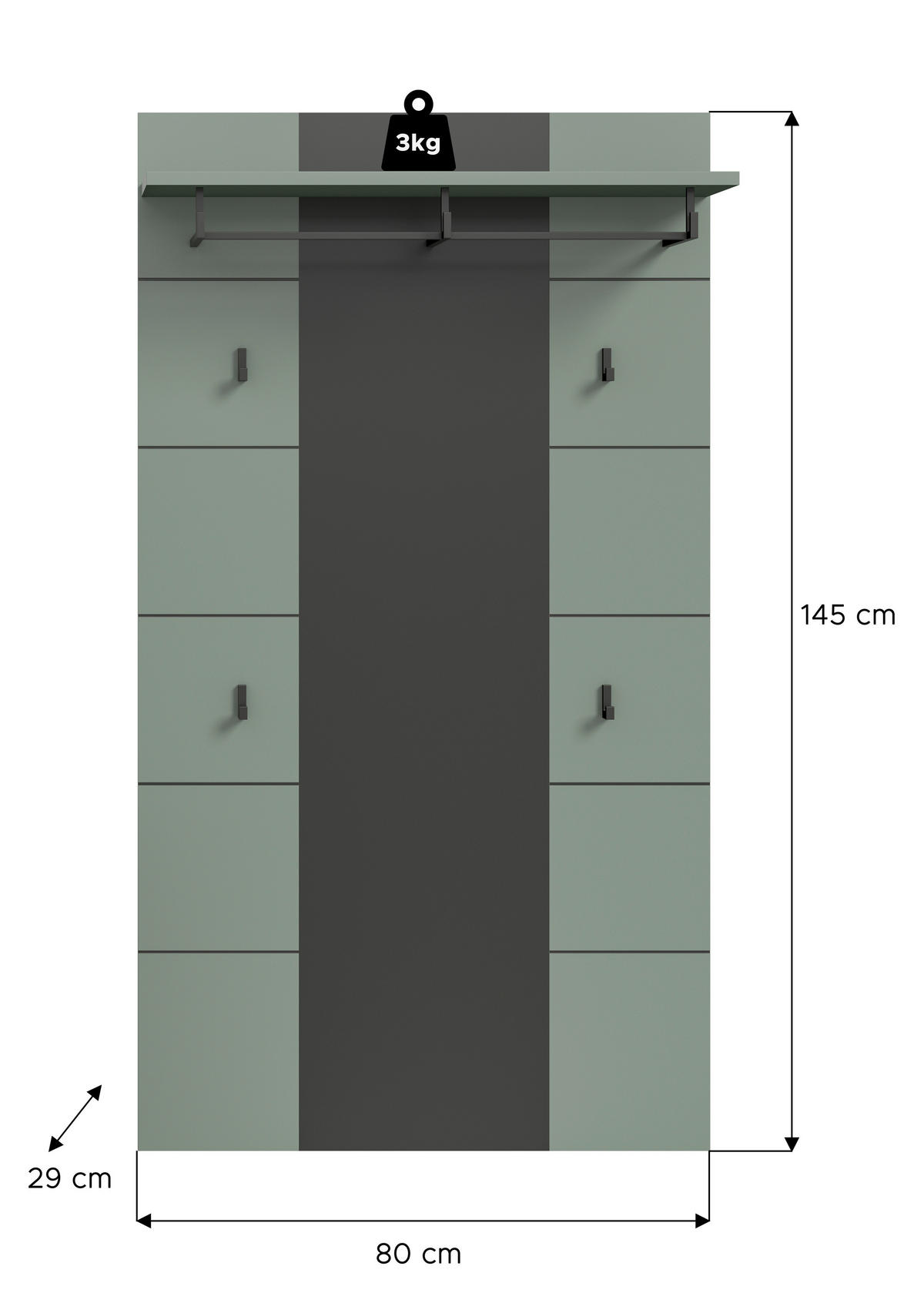 Paneel Canu grün basaltgrau Nachbildung B/H/T: ca. 141x80x29 cm Canu - basaltgrau/grün (141,00/80,00/29,00cm) - xonox.home