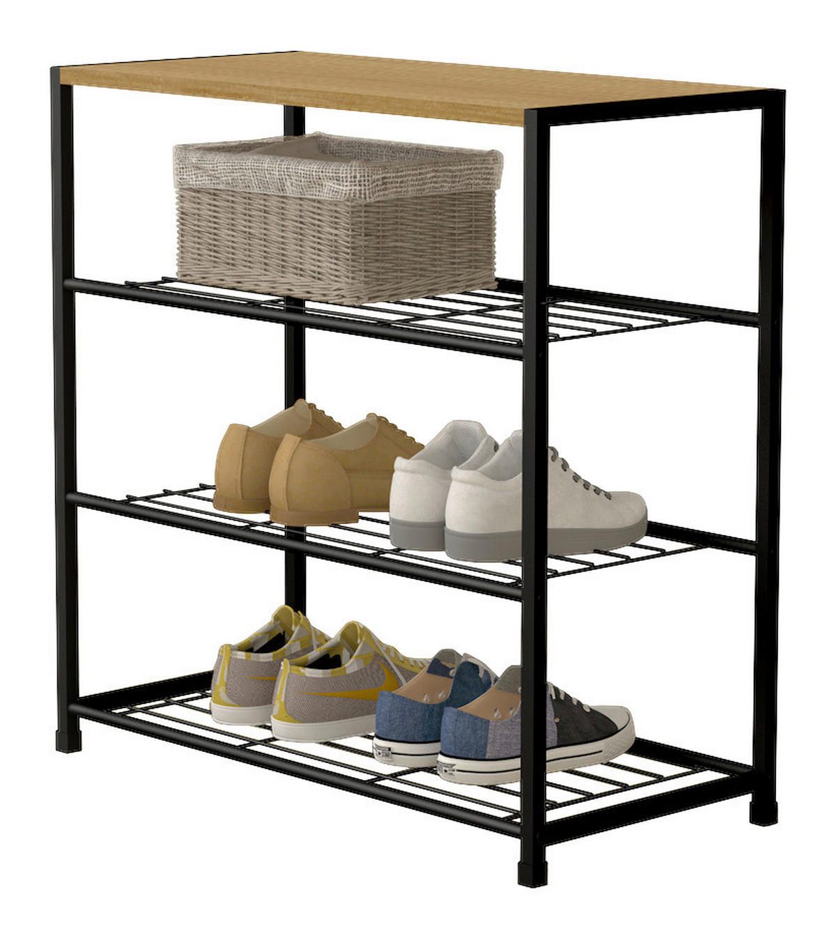 Schuhregal Nina Eiche Artisan Nachbildung schwarz B/H/T: ca. 63x63x30 cm Nina - Eiche/schwarz (63,00/63,00/30,00cm)