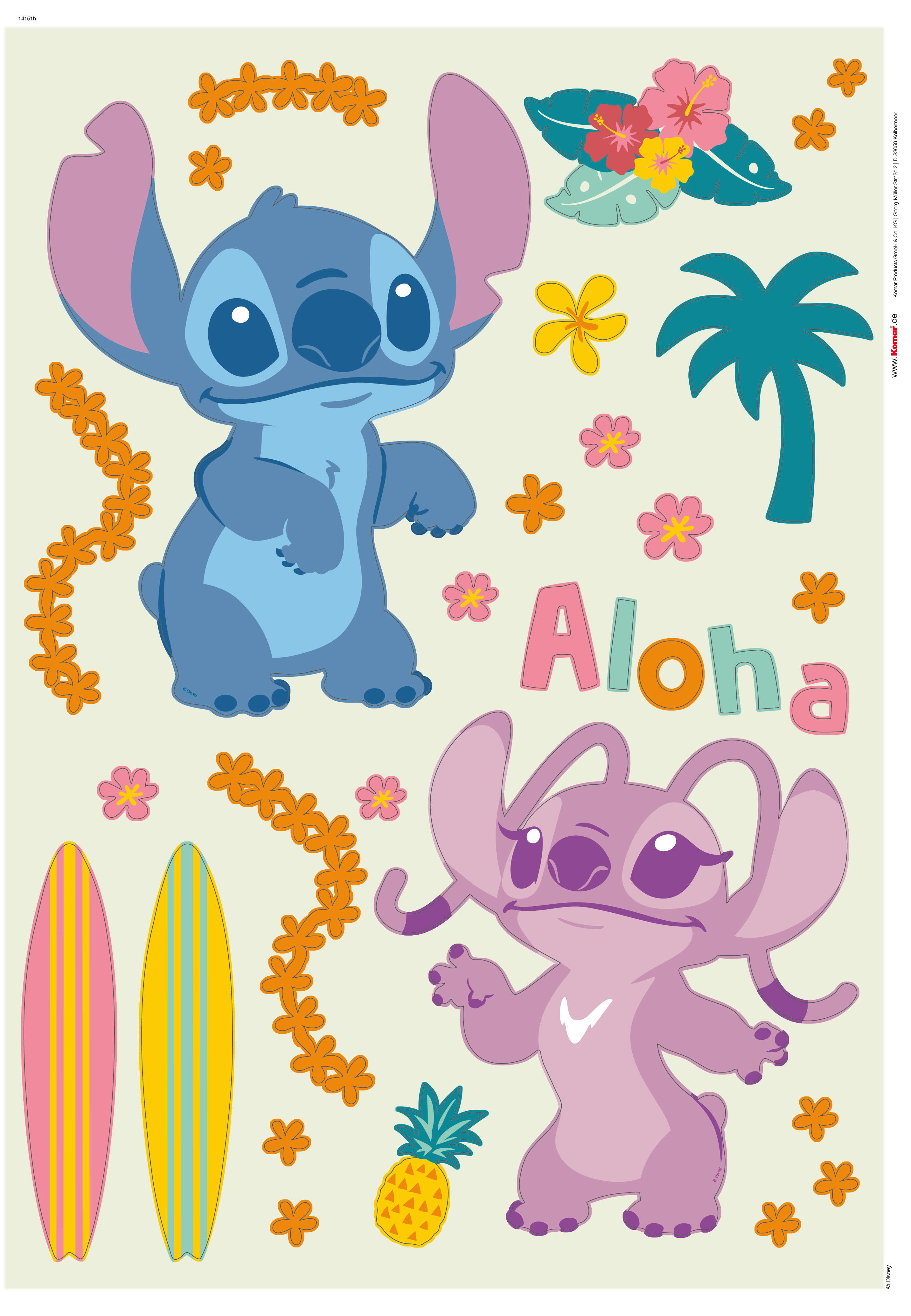 Komar Wandtattoo Stitch Aloha  Stitch Aloha B/L: ca. 50x70 cm Stitch Aloha - (50,00/70,00cm) - Komar