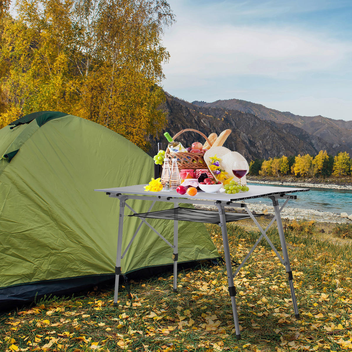 Outsunny Picknicktisch silber Aluminium B/H/L: ca. 70x73x120 cm Picknicktisch - silber (120,00/70,00/73,00cm) - Outsunny