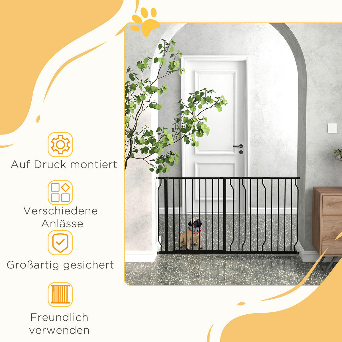 PawHut Schutzgitter schwarz Kunststoff B/H/L: ca. 3x76x145 cm Schutzgitter - schwarz (145,00/3,00/76,00cm) - PawHut