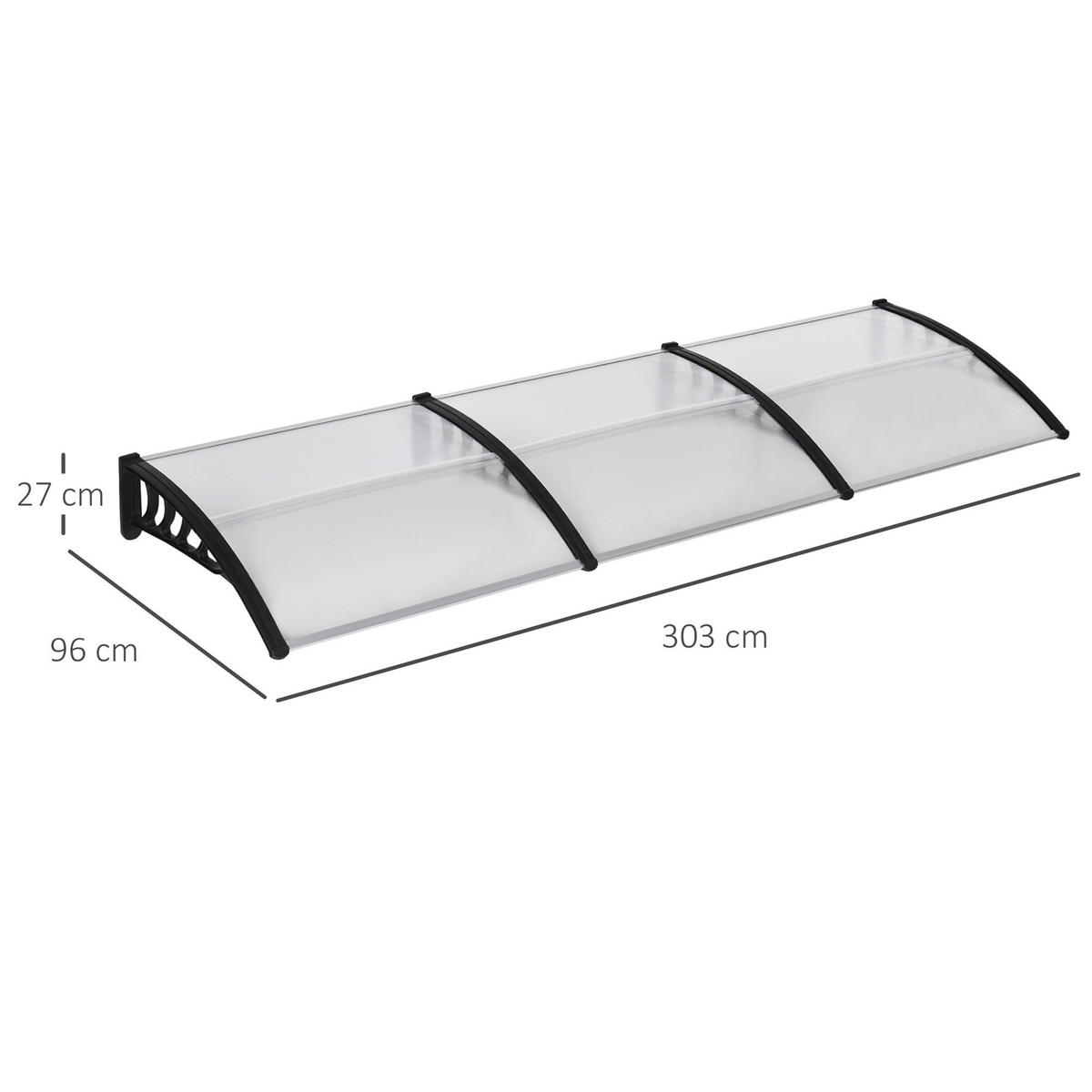Outsunny Pultvordach transparent B/H/L: ca. 96x27x303 cm Pultvordach - schwarz/transparent (303,00/96,00/27,00cm) - Outsunny