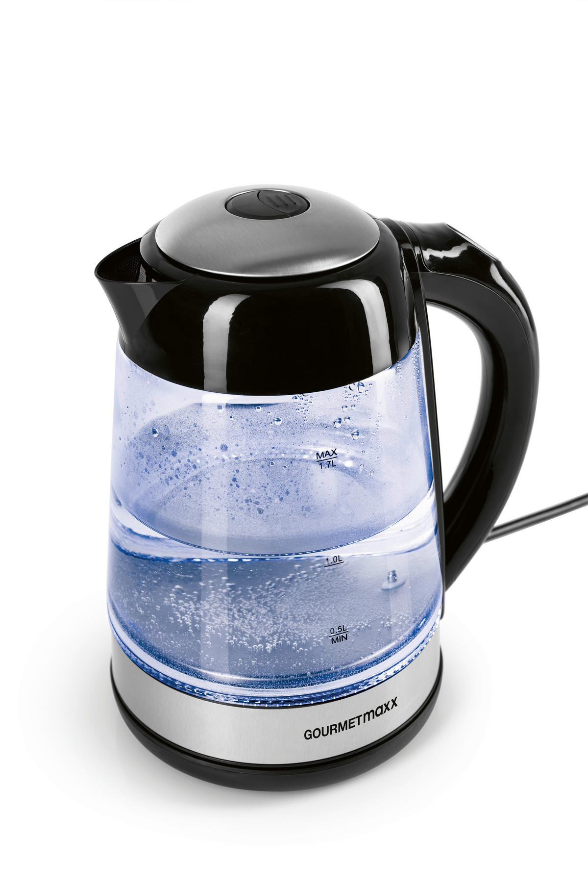 GOURMETmaxx Wasserkocher LED-Wasserkocher_Glas - schwarz (22,00/18,70/25,00cm) - GOURMETmaxx