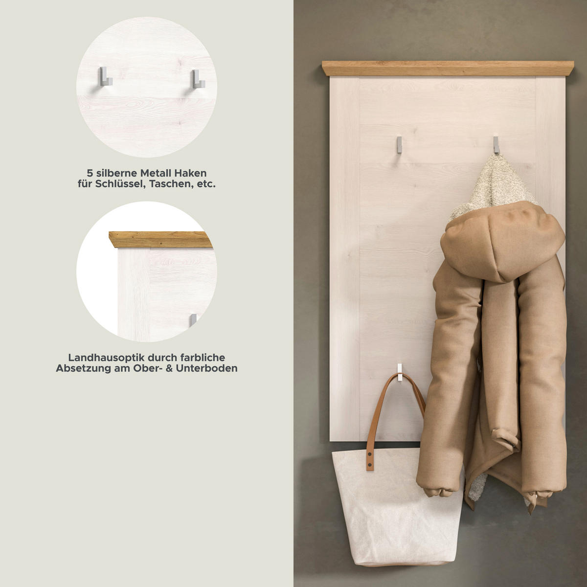 Garderobenpaneel Verona Sibiu Lärche Nachbildung Eiche Artisan Nachbildung B/H/T: ca. 68x103x4 cm Verona - Eiche (68,00/103,00/4,00cm) - xonox.home