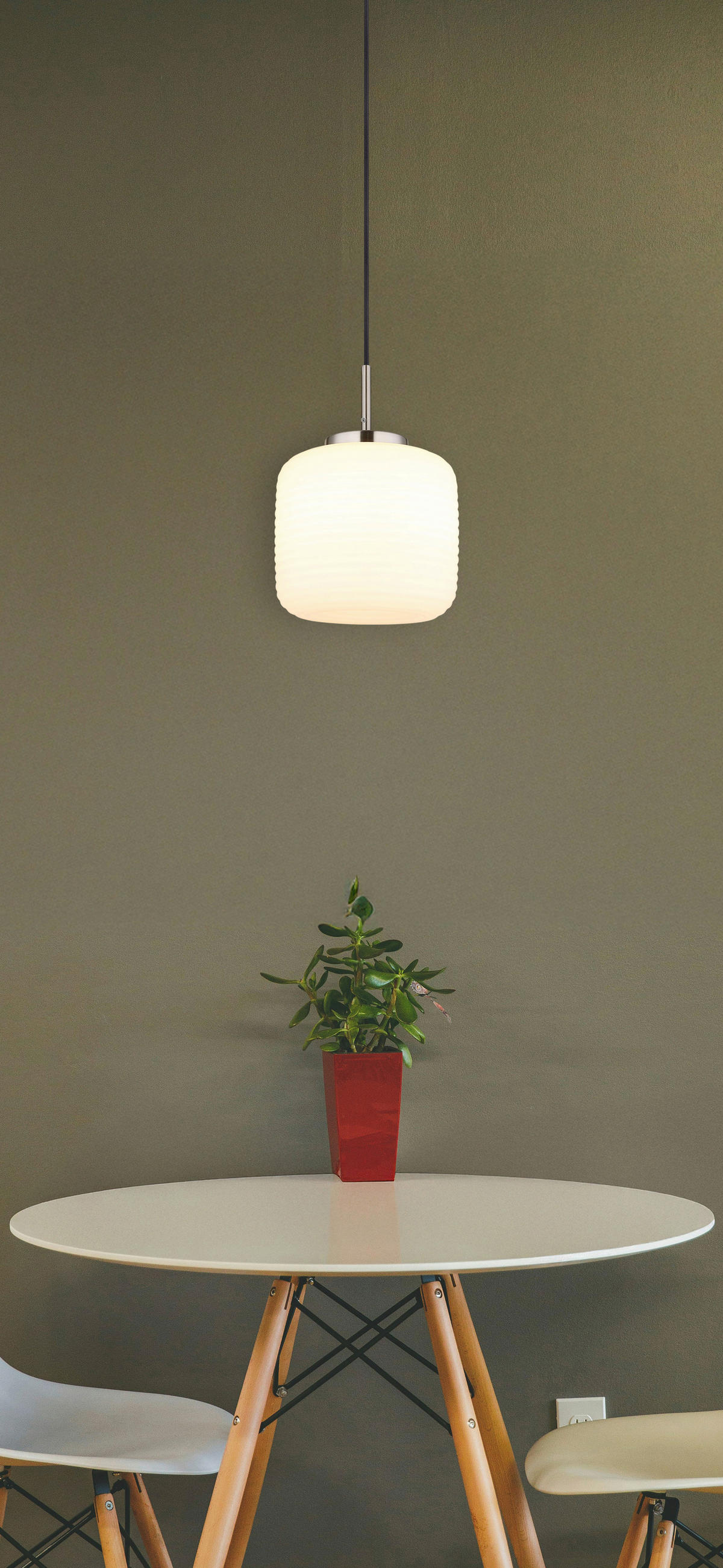 GLOBO Pendelleuchte nickel matt schwarz Opal Metall Glas H/D: ca. 130x24 cm 1.0 Brennstellen Kaldora - nickel matt/schwarz (24,00/130,00cm) - GLOBO