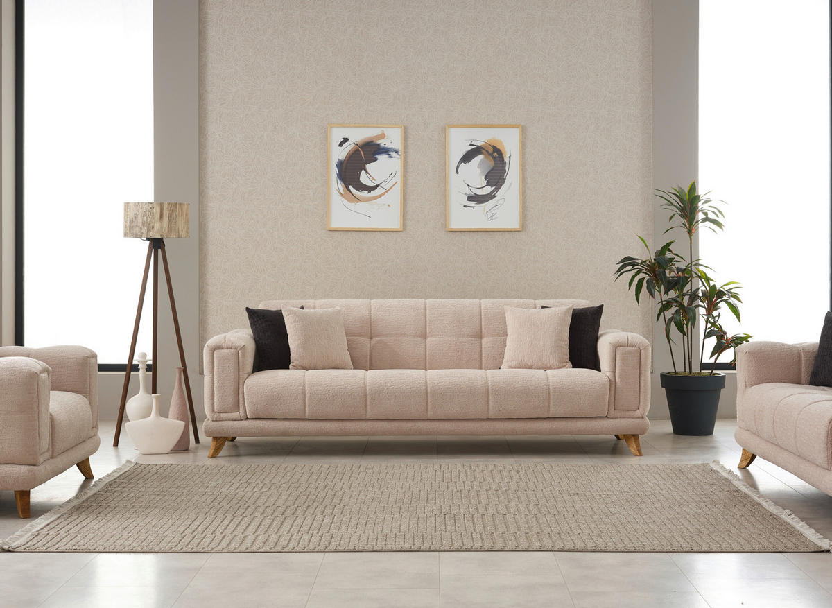 Sofa 3-2-1 Rixos beige Webstoff Rixos - beige/Eiche
