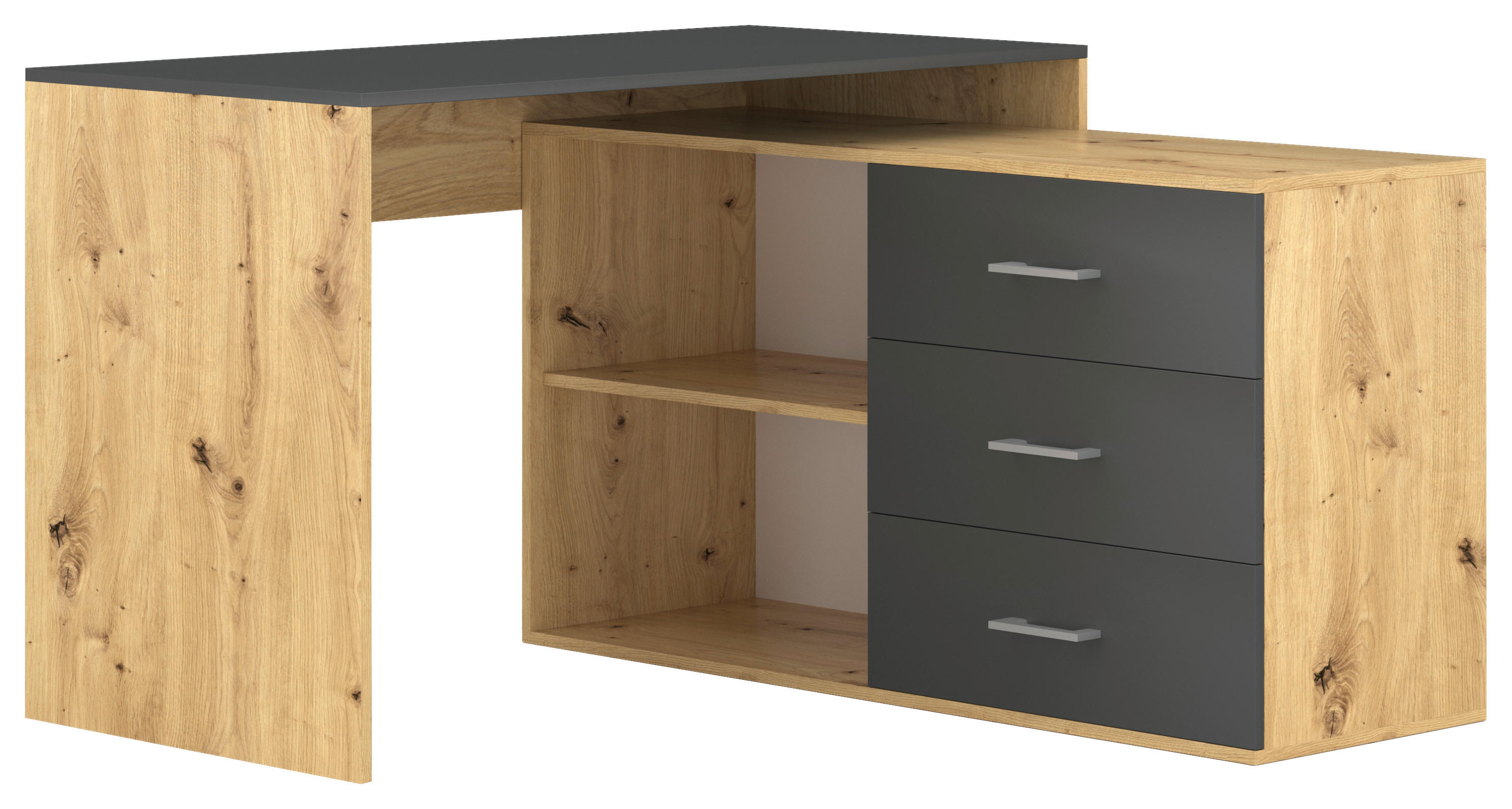 Schreibtisch KURT Eiche Artisan Nachbildung anthrazit B/H/T: ca. 120x75,4x122 cm KURT - Eiche/anthrazit (120,00/75,40/122,00cm) - WIPMEB