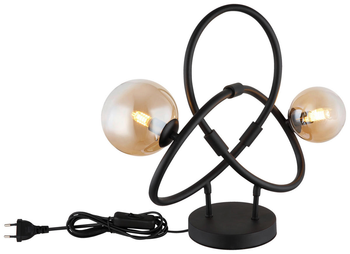 GLOBO LED-Tischleuchte 10676 amber mattschwarz Metall Glas B/H/T: ca. 15x38,5x46 cm 2 Brennstellen TUBERIUS - mattschwarz/amber (15,00/38,50/46,00cm) - GLOBO