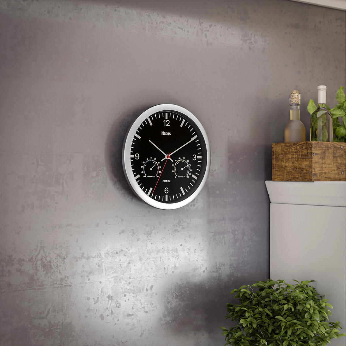 Mebus Wanduhr schwarz D: ca. 25 cm Wanduhr_Quarz - schwarz (25,00cm) - Mebus