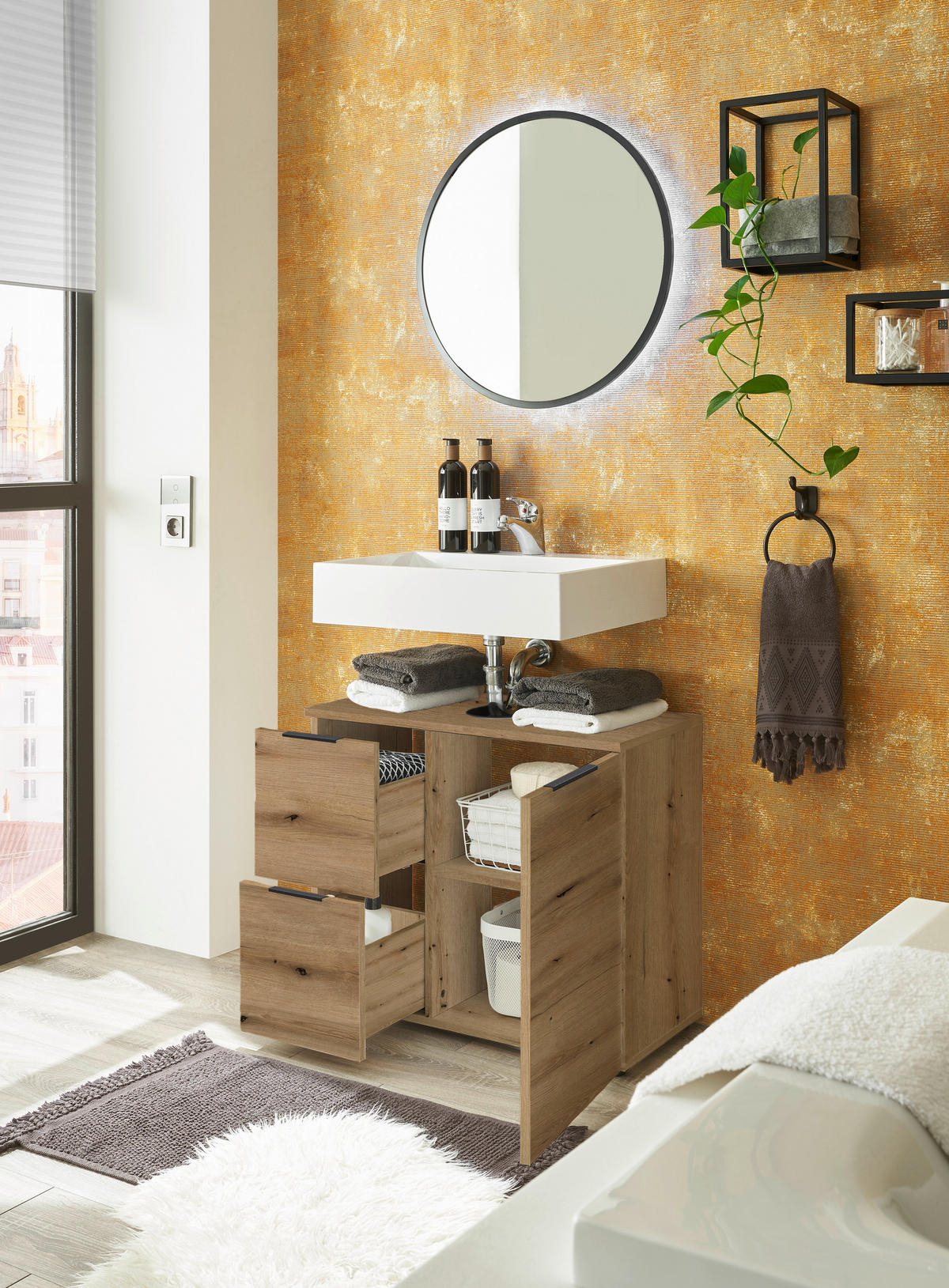 Waschbeckenunterschrank Porto Eiche Evoke Coast Nachbildung B/H/T: ca. 70x60x35 cm Porto - Eiche (70,00/60,00/35,00cm)