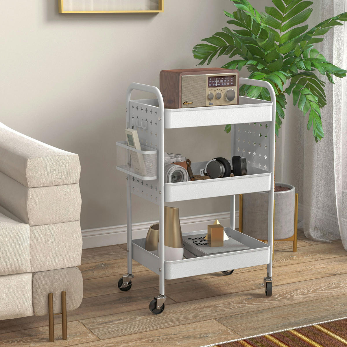 HOMCOM Küchenwagen weiß Edelstahl B/H/L: ca. 30,5x53,5x75 cm Küchenwagen - weiß (75,00/30,50/53,50cm) - HOMCOM