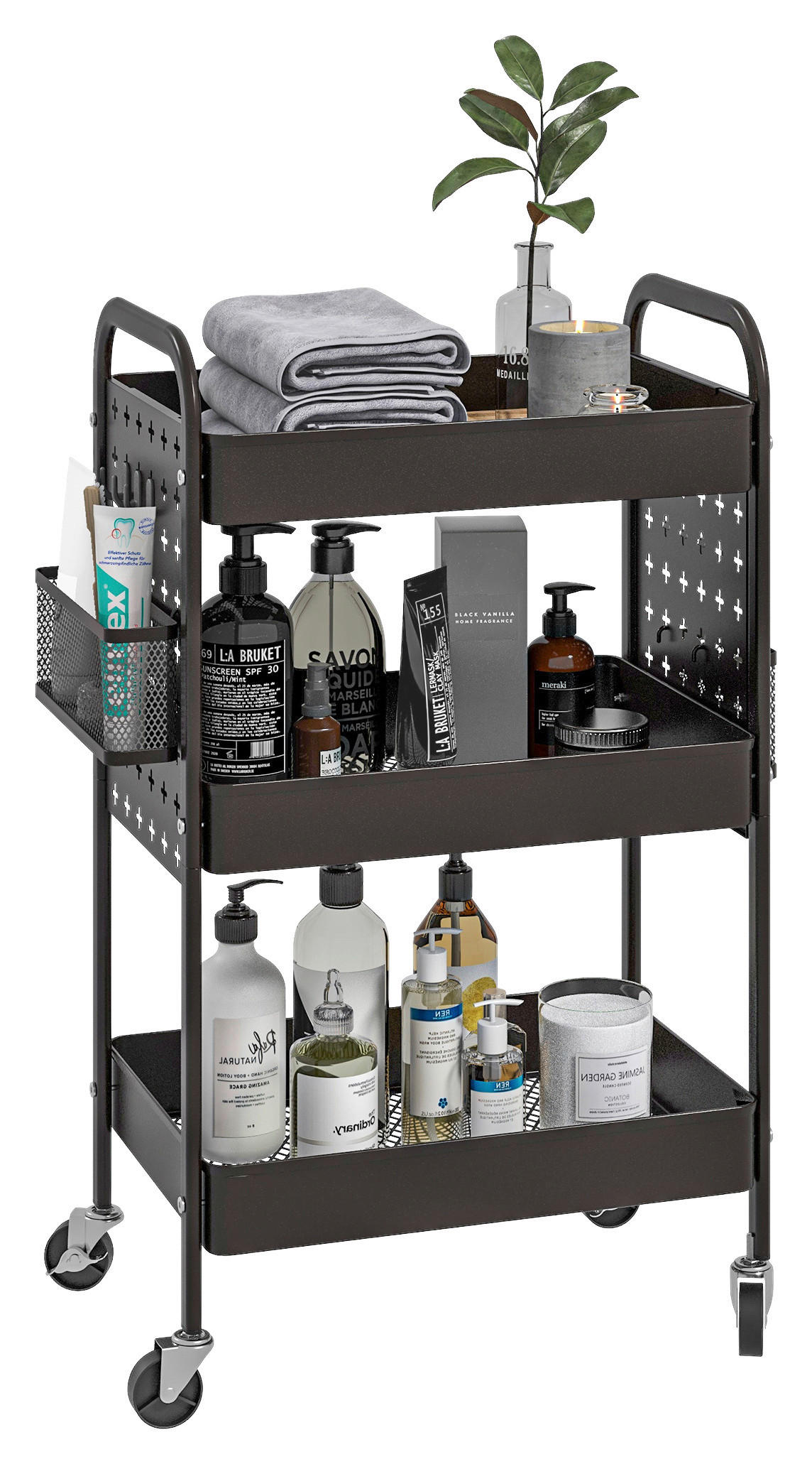 HOMCOM Küchenwagen schwarz Edelstahl B/H/L: ca. 30,5x53,5x75 cm Küchenwagen - schwarz (75,00/30,50/53,50cm) - HOMCOM