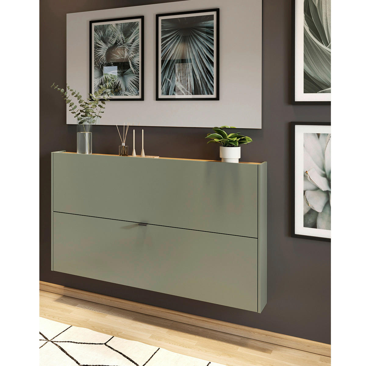 Garderobe 9742-629 grün Eiche Navarra Nachbildung B/H/T: ca. 140x200x19 cm 9742-629 - Eiche/grün (140,00/200,00/19,00cm) - Germania