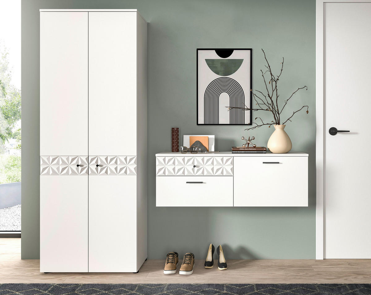 Garderobe Prisma weiß weiß Hochglanz B/H/T: ca. 195x192x34 cm Prisma - weiß (195,00/192,00/34,00cm) - xonox.home