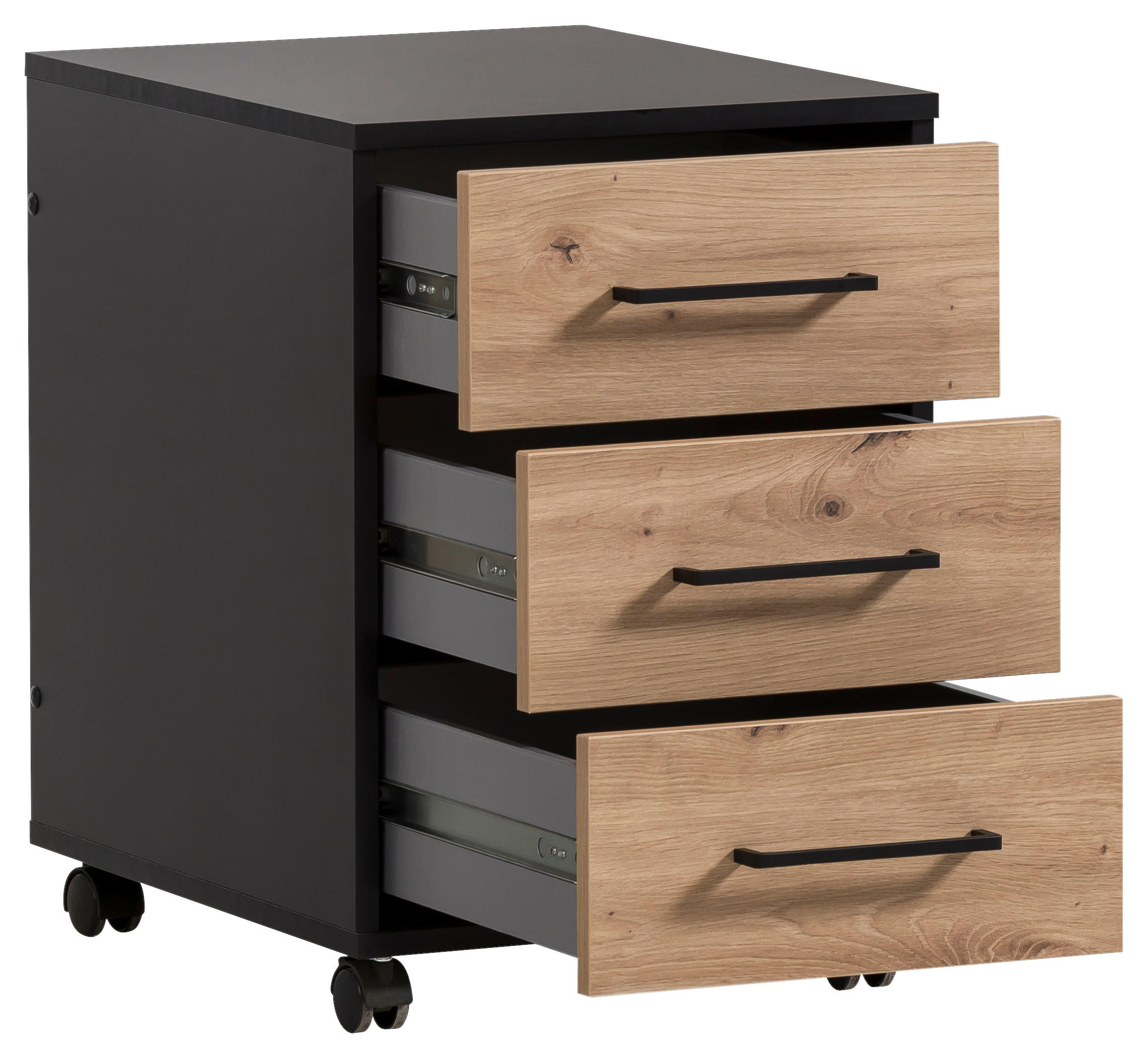 Rollcontainer Aino Eiche Artisan Nachbildung schwarz matt B/H/T: ca. 40x57x50 cm Aino - Eiche/schwarz (40,00/57,00/50,00cm) - Möbelpartner