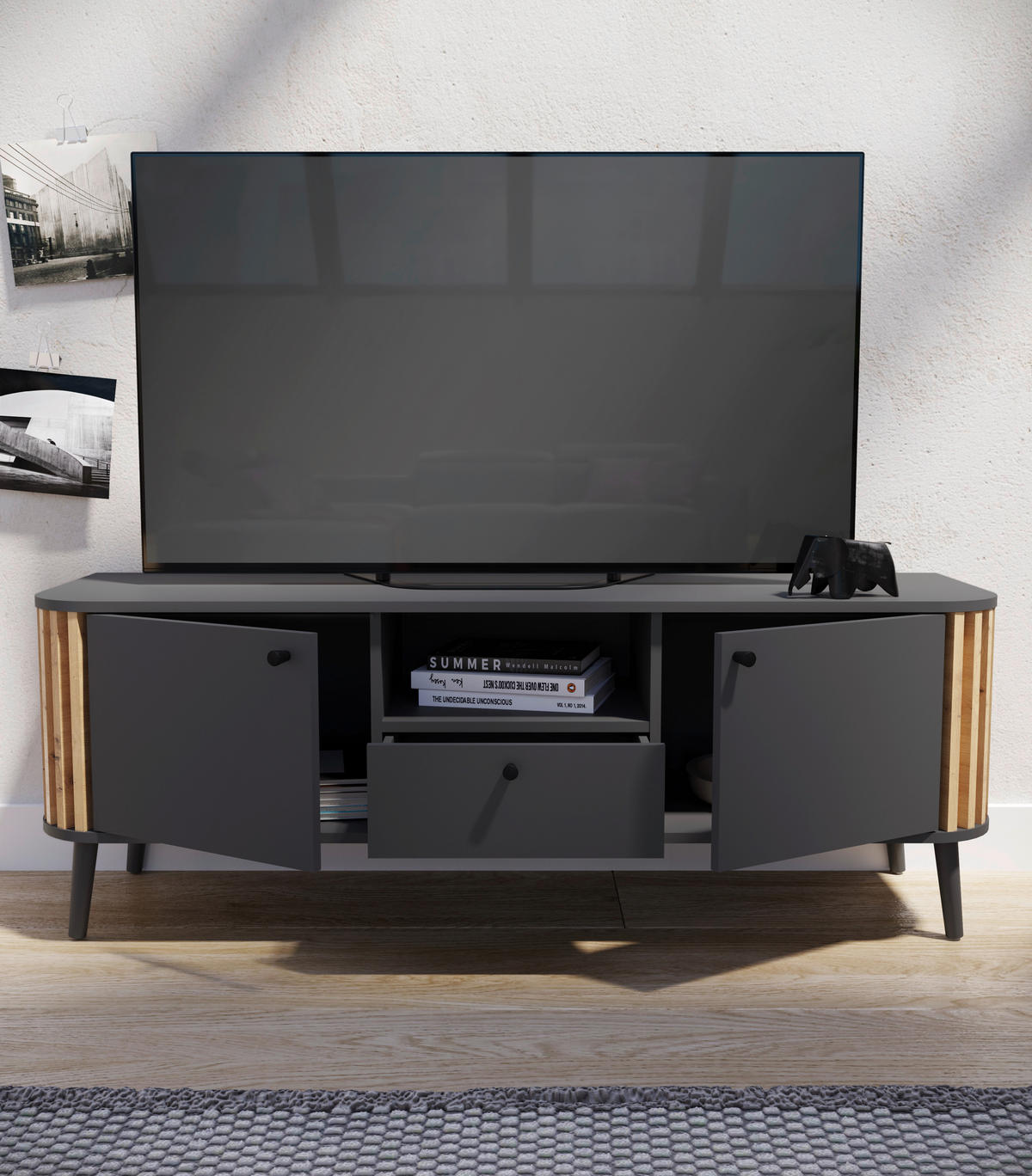 Lowboard PURE grau Eiche Artisan Nachbildung B/H/T: ca. 138x50x40 cm PURE - Eiche/grau (138,00/50,00/40,00cm) - xonox.home