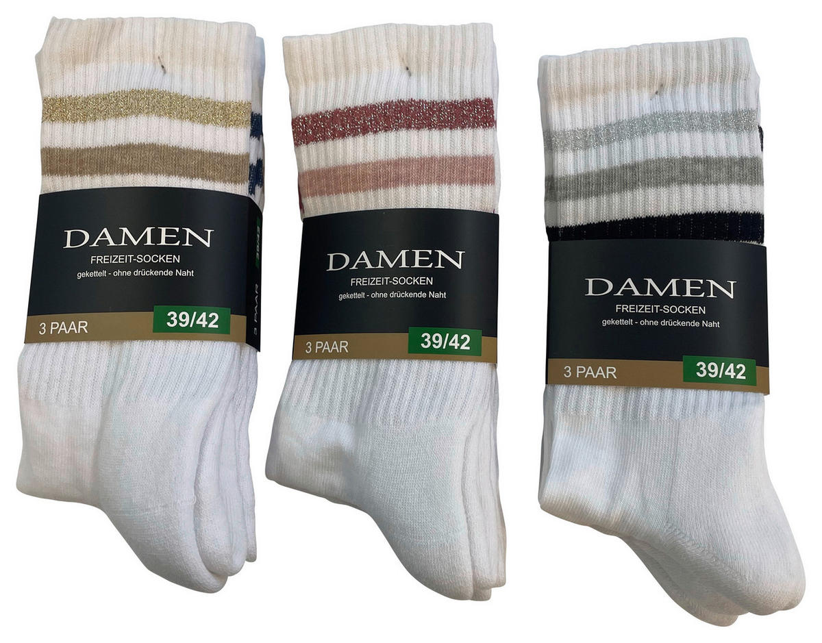 Damen-Socken sortiert 3 Packstücke Größe 35-38 Sportsocken_Damen_Ringel_3erPack - sortiert