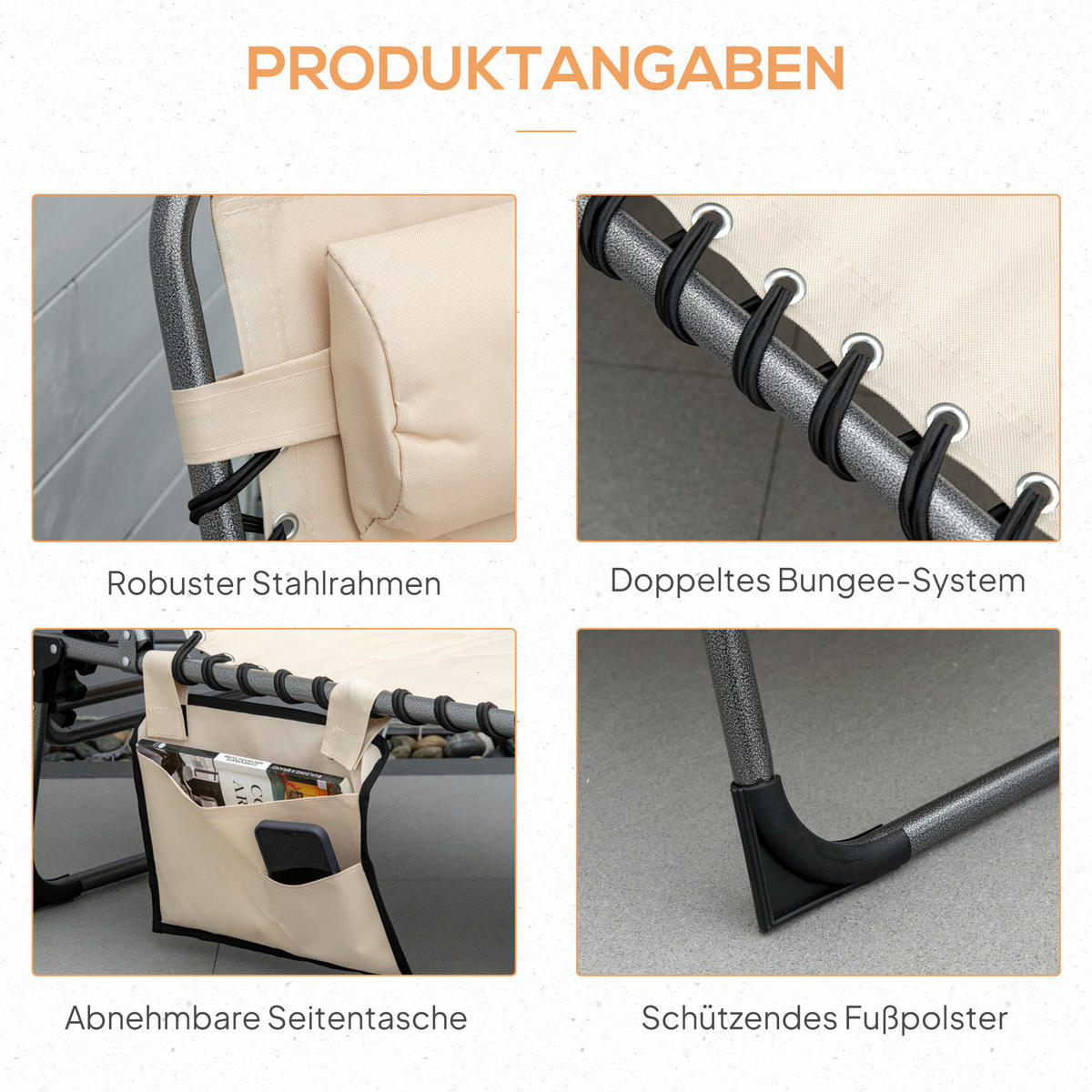 Outsunny Sonnenliege beige Polyester B/H/L: ca. 57x30x188 cm Sonnenliege - beige (188,00/57,00/30,00cm) - Outsunny