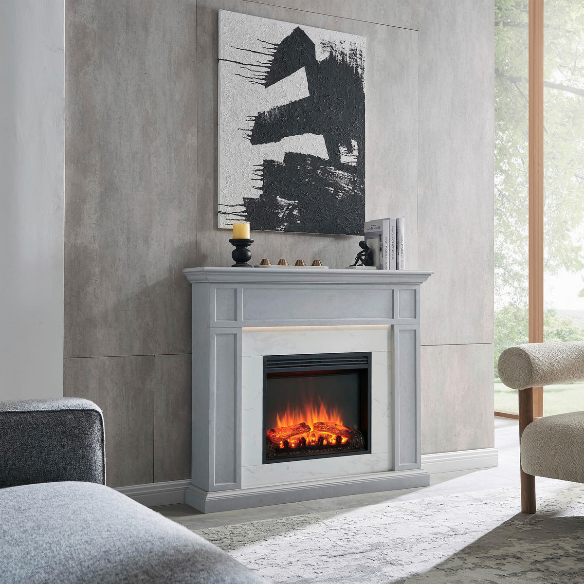 Balderia Elektrischer-Kamin Arthur EF321A-MT321D-CG Beton B/H/T: ca. 105x122x25 cm ca. 2000 W Elektro-Kamin Arthur - Beton (105,00/122,00/25,00cm) - Balderia