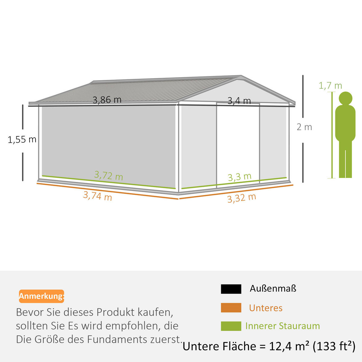 Outsunny Gerätehaus dunkelgrün Stahl B/H/L: ca. 386x200x340 cm Gerätehaus - dunkelgrün (340,00/386,00/200,00cm) - Outsunny