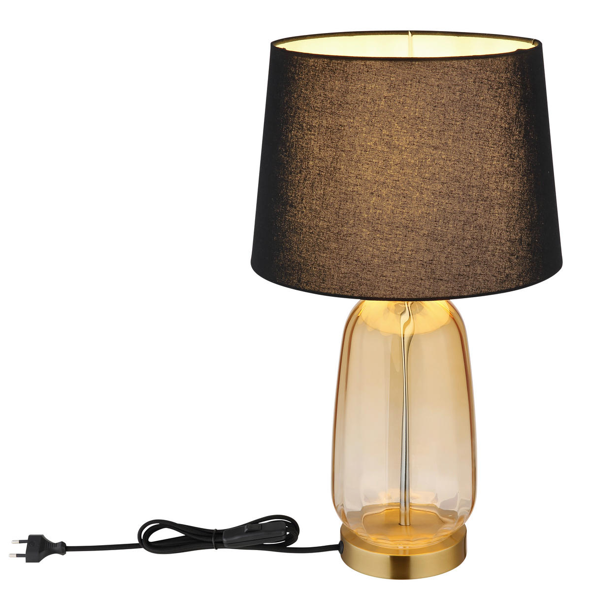GLOBO Tischleuchte Classy 24142S amber schwarz Glas Textil H: ca. 52 cm E27 1 Brennstellen Classy - schwarz/amber (52,00cm) - GLOBO