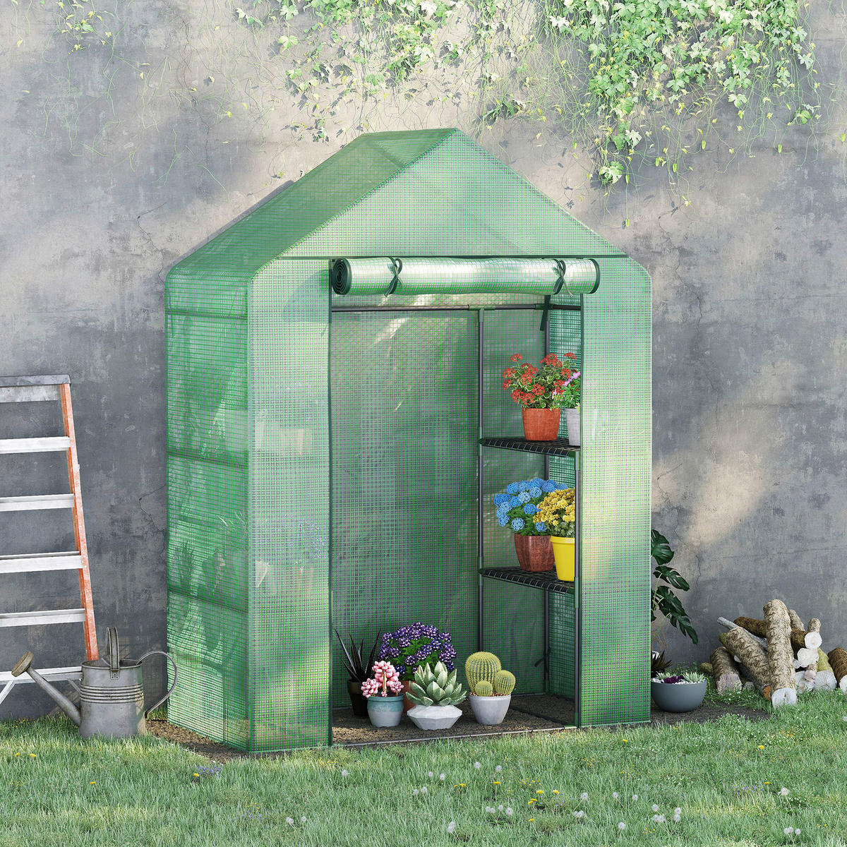 Outsunny Gewächshaus B/H/L: ca. 72x191x141 cm Gewächshaus - grün (141,00/72,00/191,00cm) - Outsunny