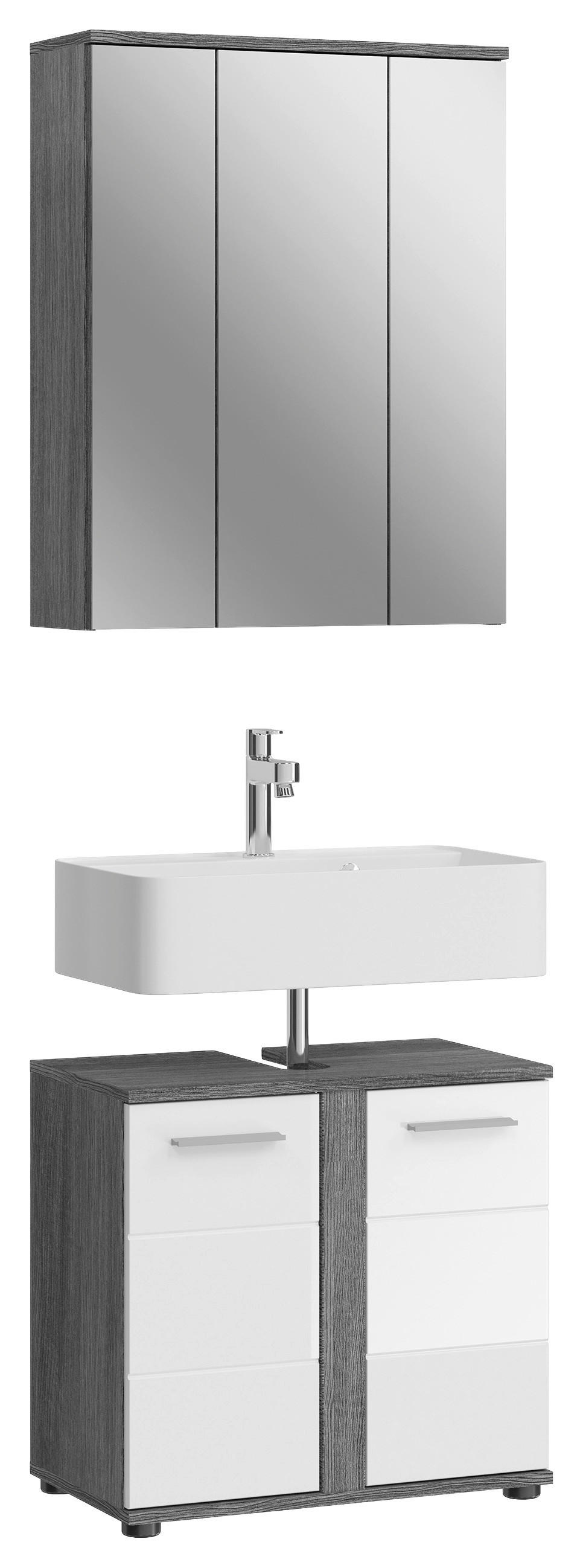 Badezimmer-Set BLAKE Rauchsilber Nachbildung weiß Hochglanz B/H/T: ca. 64x191x34 cm BLAKE - weiß (64,00/191,00/34,00cm) - xonox.home