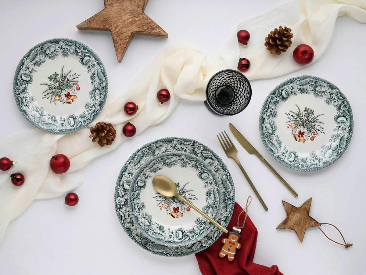 CreaTable Tafelservice Weihnachten bunt Steingut 12 tlg. Weihnachten - bunt - CreaTable