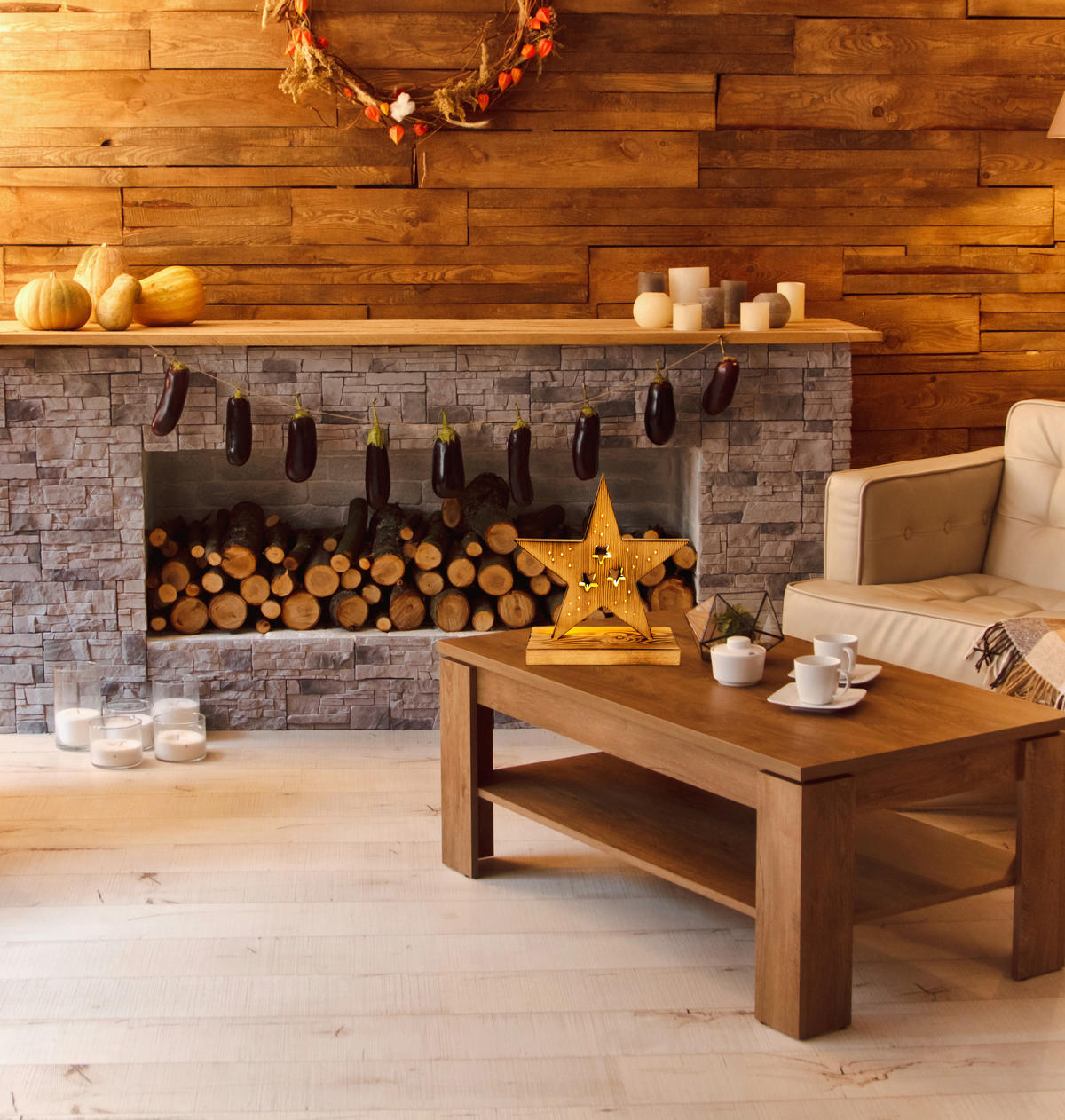 Näve Leuchten LED-Dekoartikel LED-Holzstern - natur (1,80/29,00/28,00cm) - Näve Leuchten