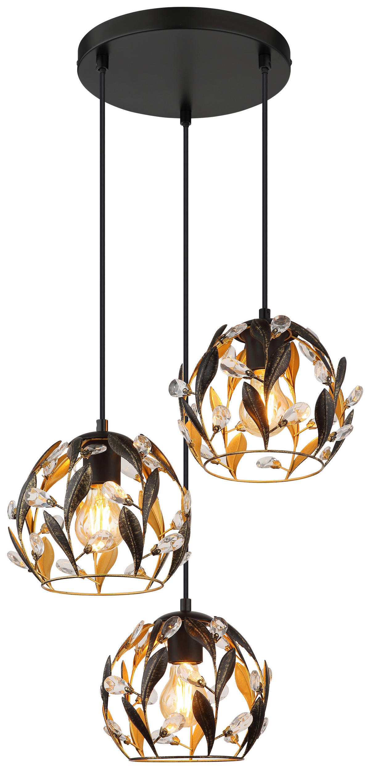 GLOBO Pendelleuchte MIKA 15759-3HR schwarz gold Metall H/D: ca. 150x41 cm E27 3 Brennstellen MIKA - gold/schwarz (41,00/150,00cm) - GLOBO