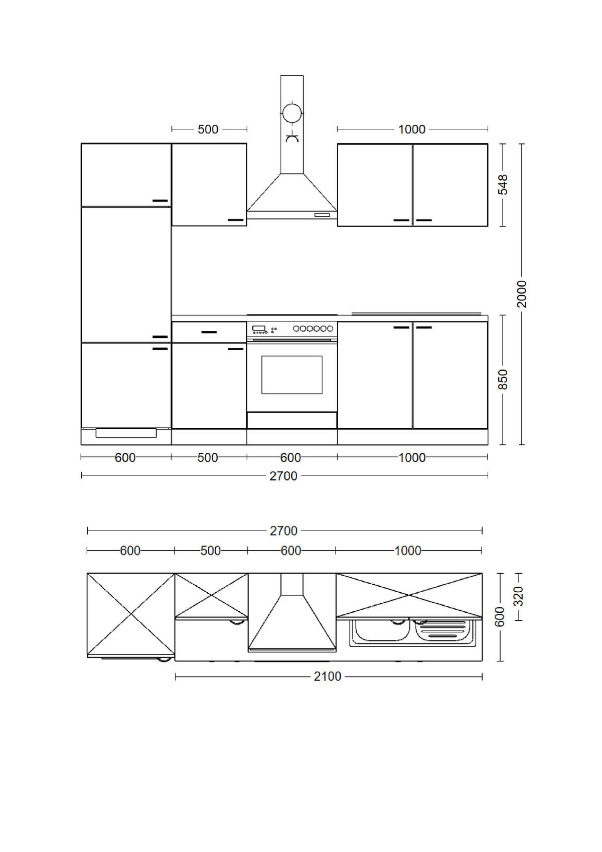 Küchenblock Capri schwarz matt B/H/T: ca. 270x200x60 cm Capri - schwarz/Oak (270,00/200,00/60,00cm) - Flex-Well