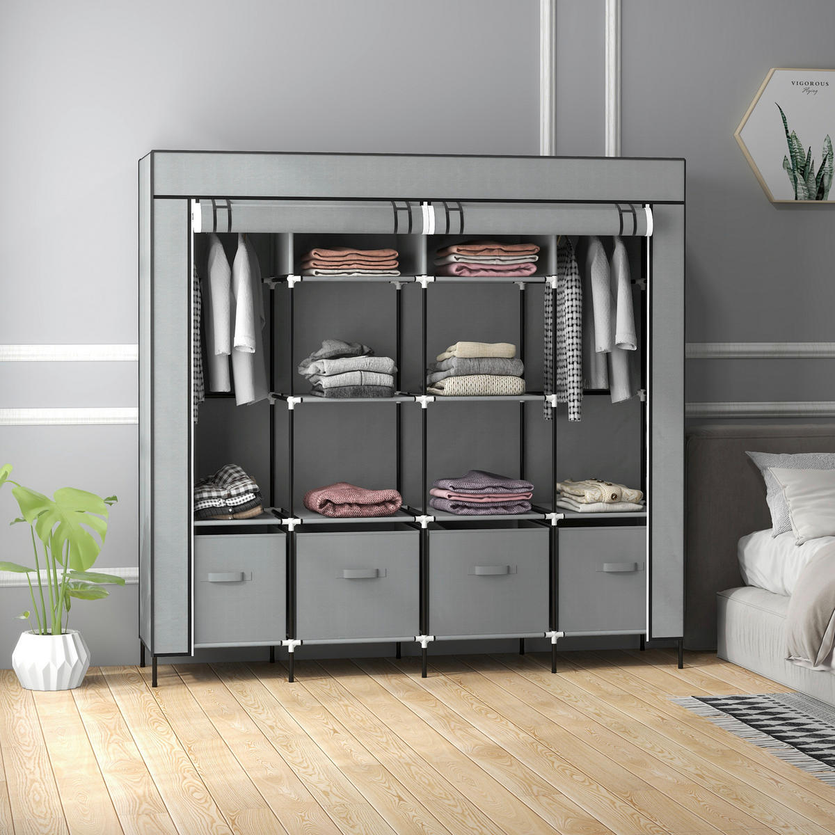 HOMCOM Kleiderschrank dunkelgrau Polypropylen B/H/L: ca. 42,5x166x169,5 cm Stoffschrank - dunkelgrau (169,50/42,50/166,00cm) - HOMCOM