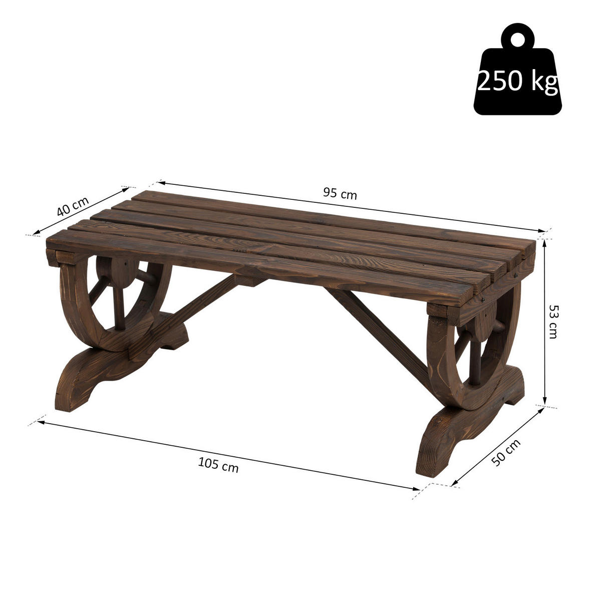 Outsunny Sitzbank braun Holz B/H/T: ca. 105x53x50 cm Sitzbank - braun (105,00/53,00/50,00cm) - Outsunny
