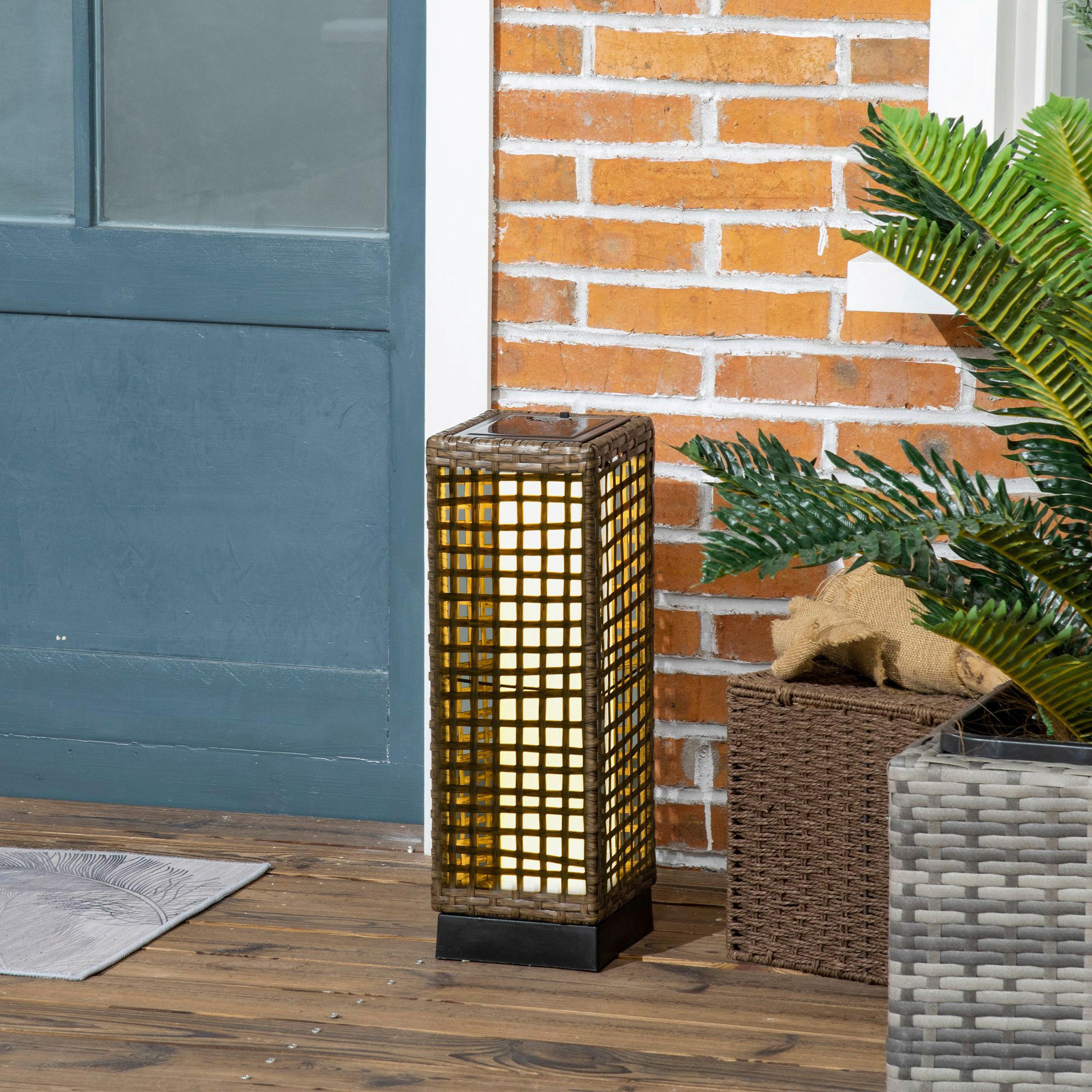 Solarleuchte sand Polyrattan Edelstahl Polypropylen B/H/L: ca. 15,5x15,5x46 cm Solarleuchte - sand (46,00/15,50/15,50cm) - Outsunny